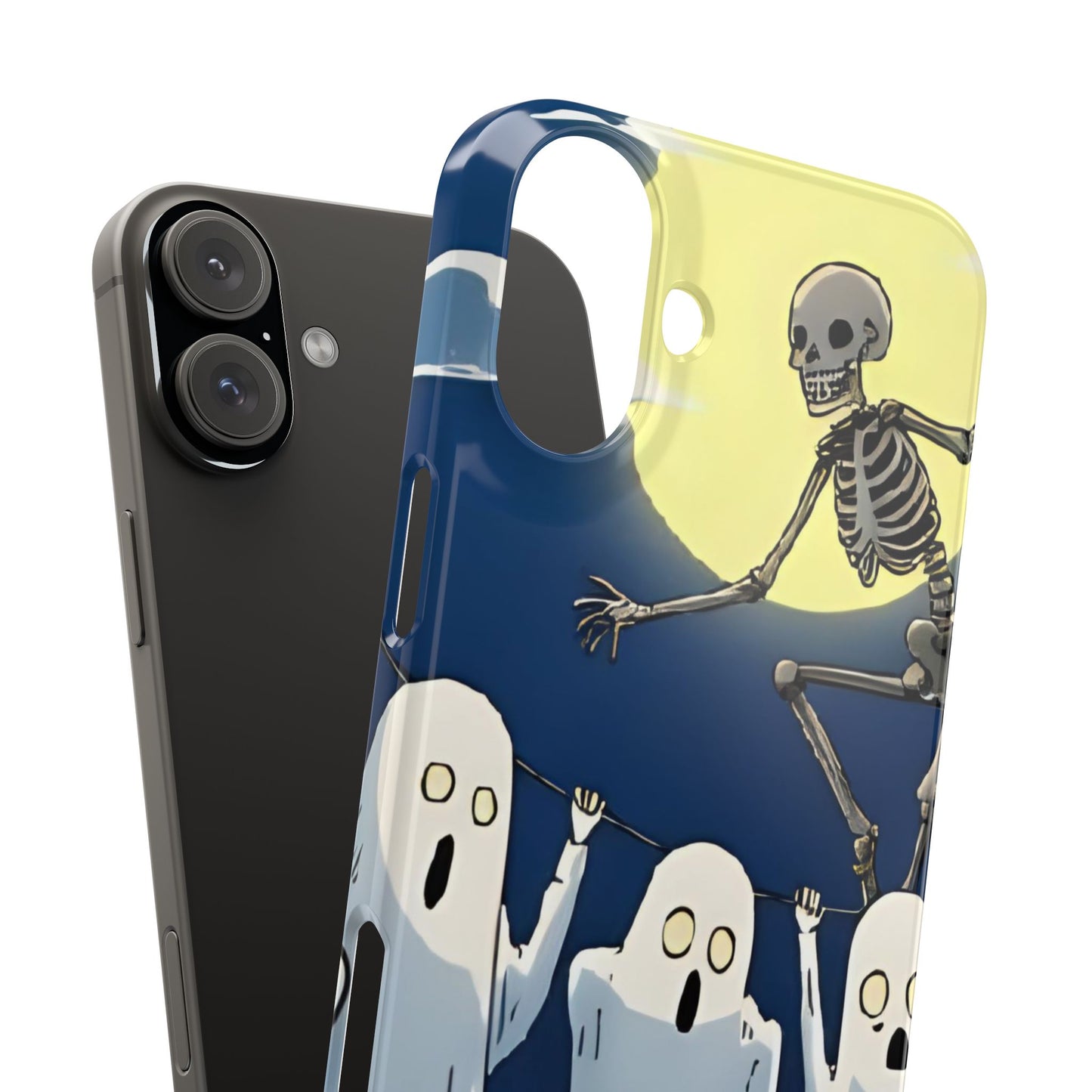 Jumping Skeleton Slim Phone Case - Halloween Aesthetic, Creepy Cute Ghost Cartoon Style, Compatible with iPhone, Galaxy, and Google Phones