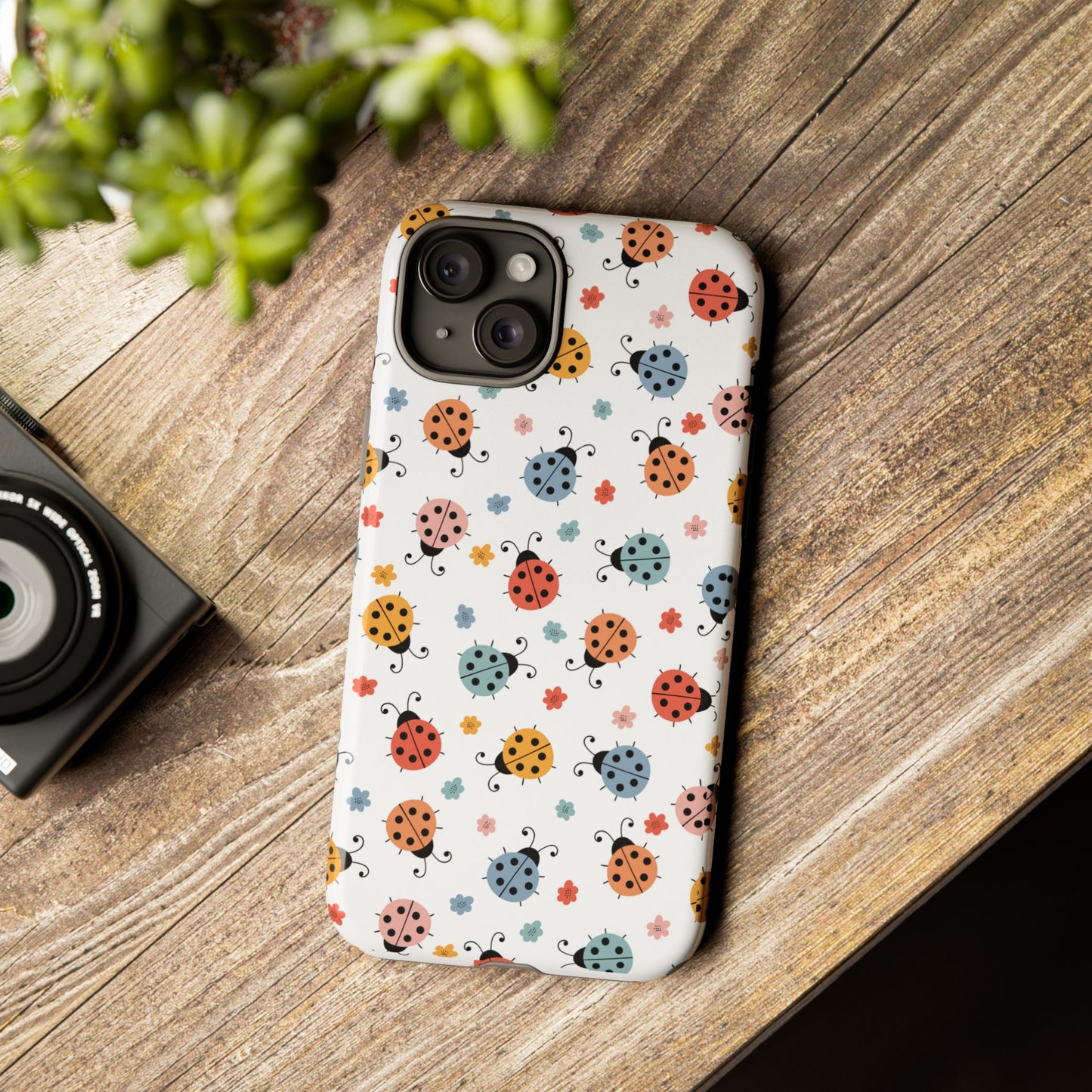 Ladybug Tough Phone Case - Cute Insect Aesthetic, Nature-Inspired Pattern Art, Compatible with iPhone, Galaxy, and Google Phones
