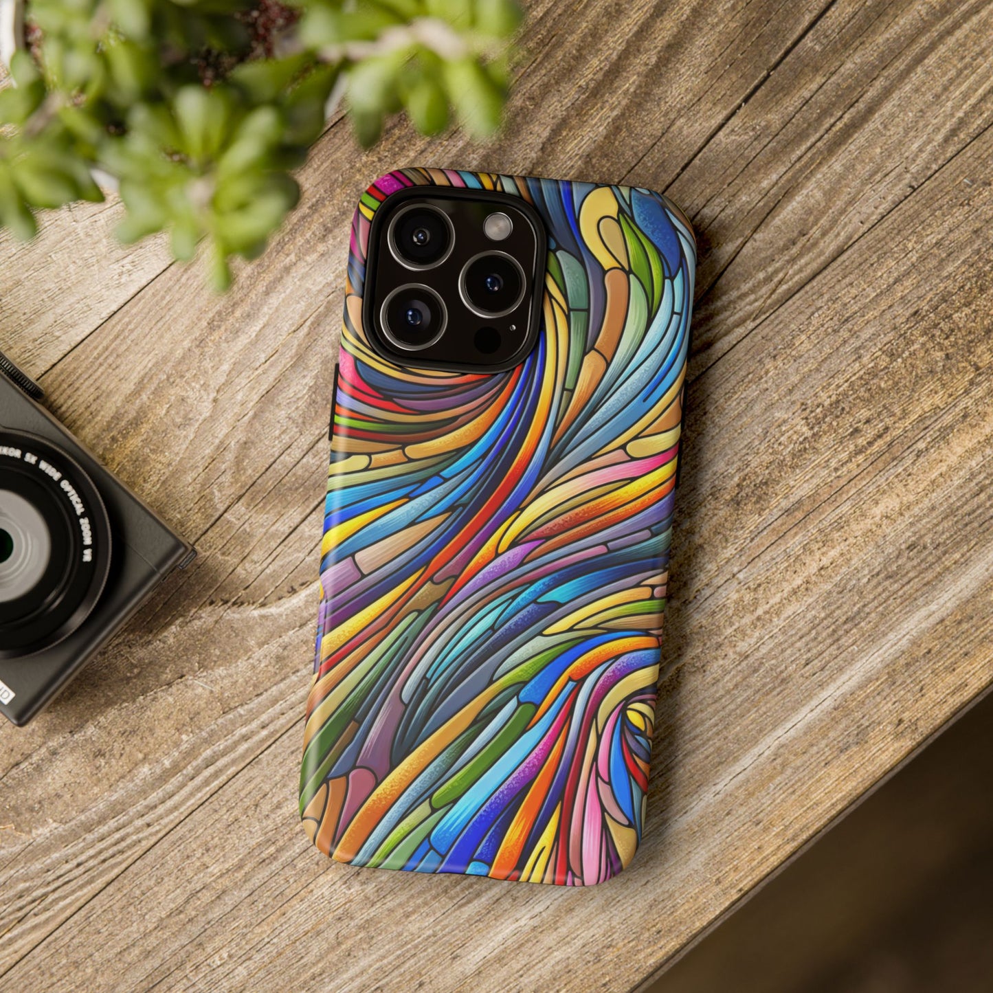 Boho Rainbow Swirl Stained Glass Phone Case Colorful Abstract Design Protective Cover Compatible with Compatible with iPhone, Samsung, Pixel