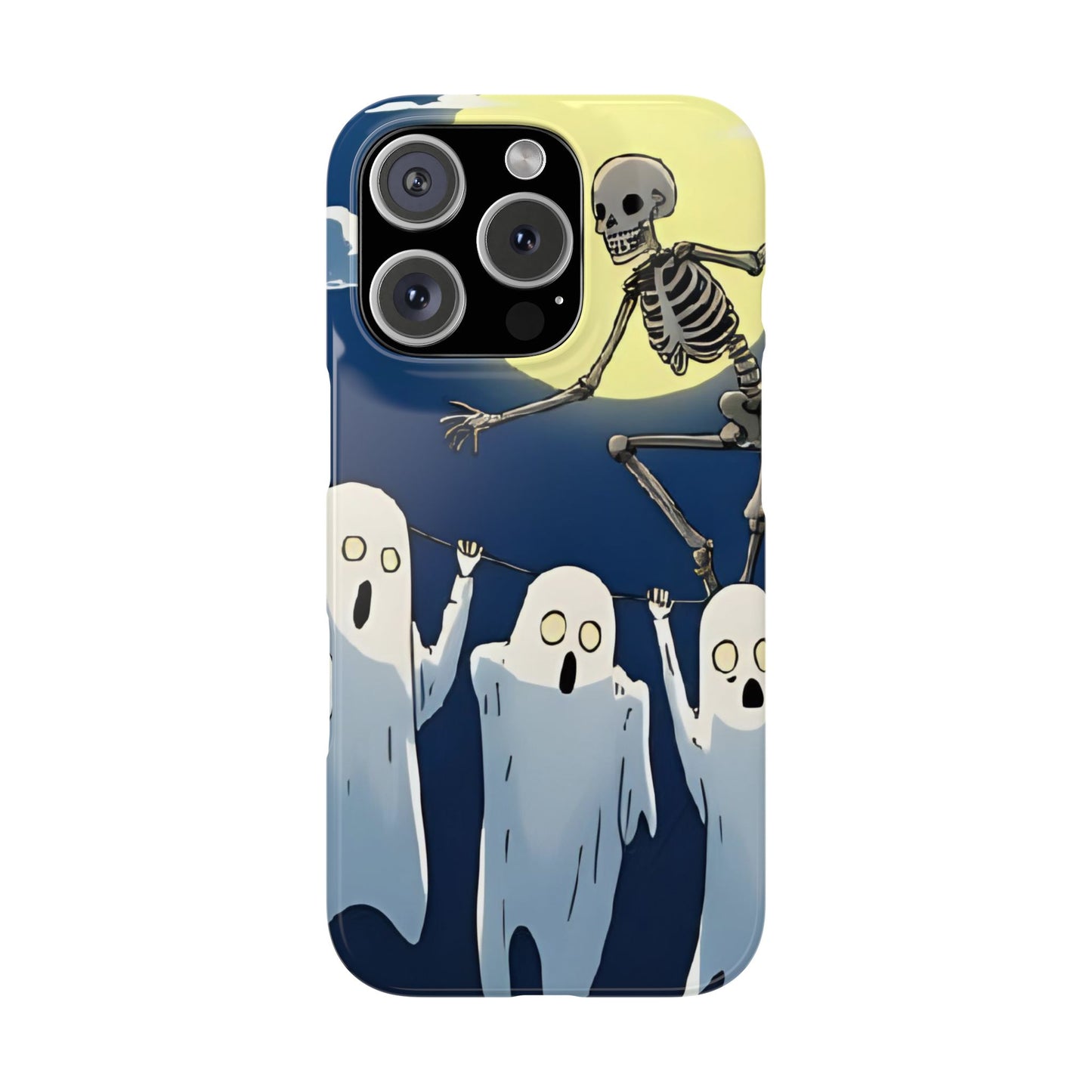 Jumping Skeleton Slim Phone Case - Halloween Aesthetic, Creepy Cute Ghost Cartoon Style, Compatible with iPhone, Galaxy, and Google Phones