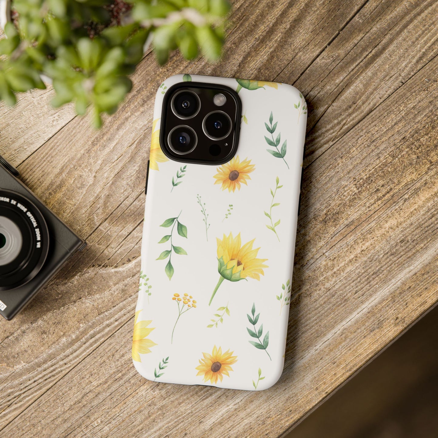 Sunflower Floral Tough Phone Case - Watercolor Botanical Print, Bright Nature Aesthetic, Compatible with iPhone, Galaxy, and Google Phones