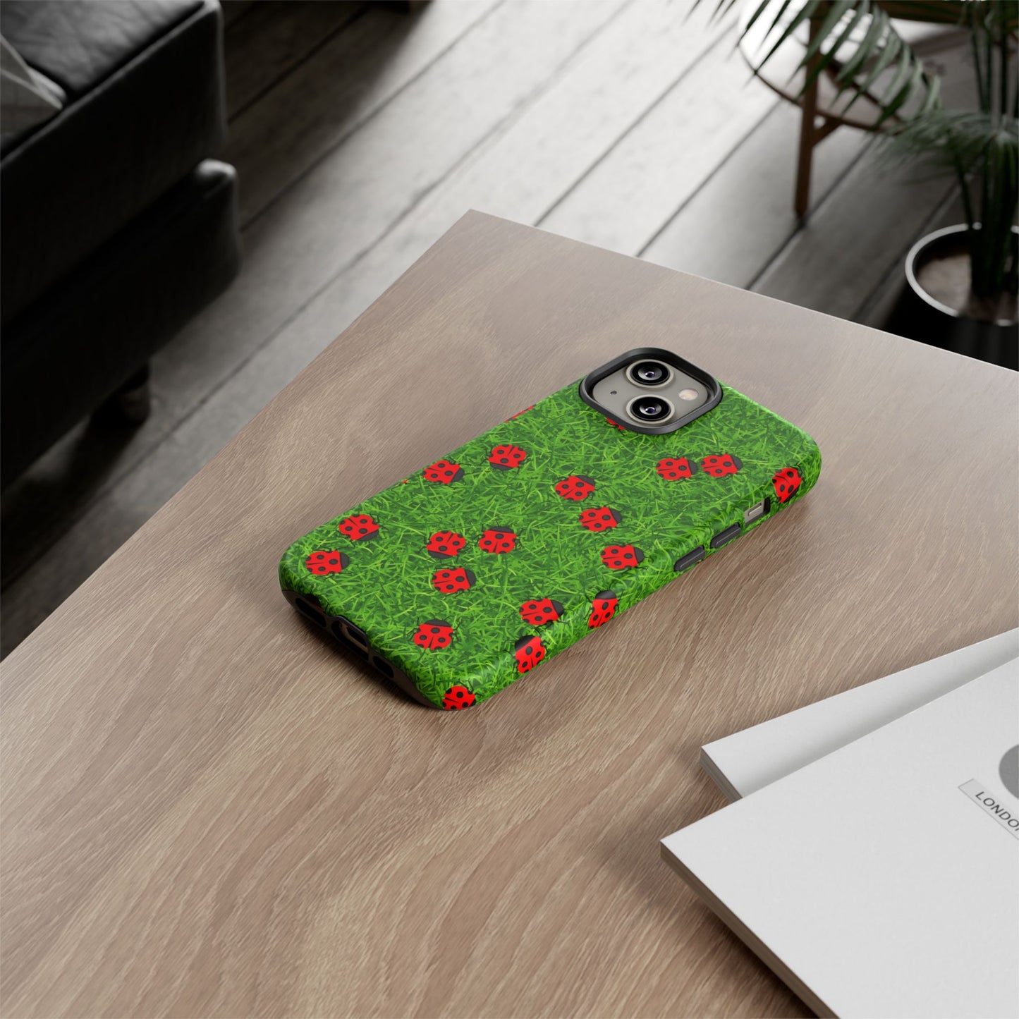 Ladybug Tough Phone Case - Cute Insect Aesthetic, Nature Pattern Art Design, Compatible with iPhone, Galaxy, and Google Phones