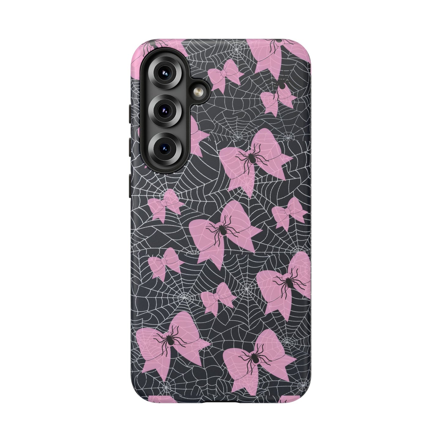 Pink Spider Bow Phone Case, Goth Coquette Spiderweb Phone Cover Creepy Cute Halloween Aesthetic Case Spooky Glam Girl Accessory for Alt Fans