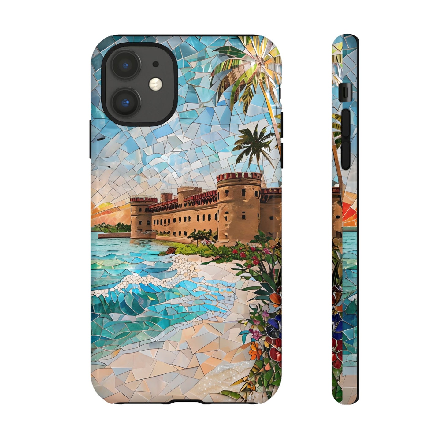 Dry Tortugas Mosaic Tough Phone Case - Tropical Island Art, Coastal Nature Aesthetic, Compatible with iPhone, Galaxy, and Google Phones