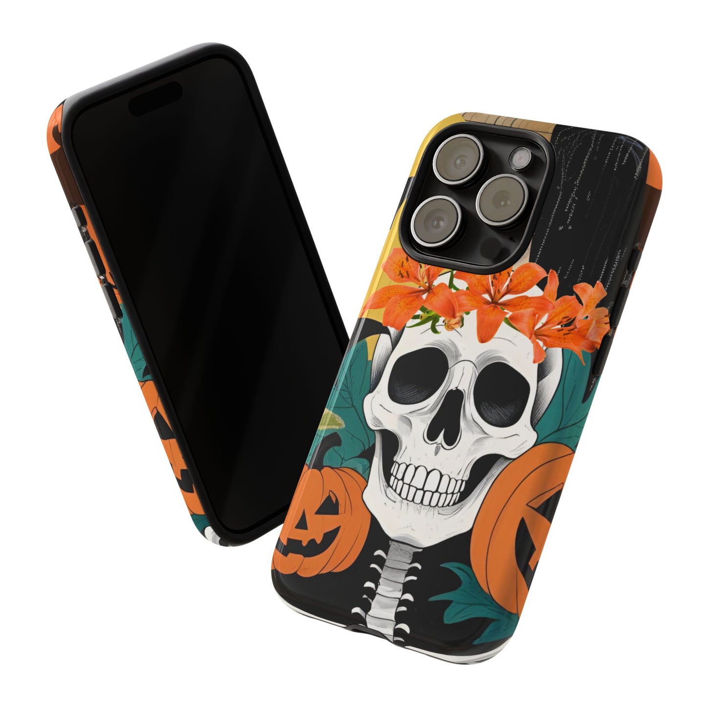 Summerween Skull Phone Case, Halloween Floral Skeleton Phone Cover, Pumpkin Goth Aesthetic Case, Spooky Fall Accessory, Floral Horror Gift