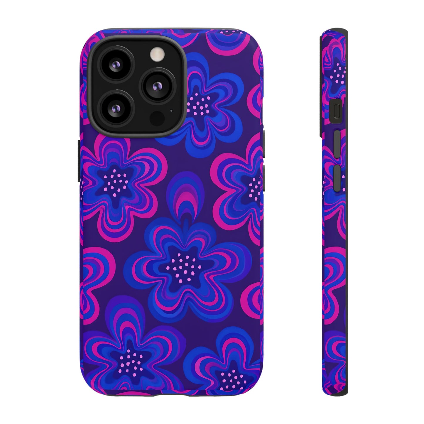 Retro Swirl Flower Tough Phone Case - Groovy Psychedelic Floral Pattern, Funky Vintage Aesthetic, Compatible with iPhone, Galaxy, and Google