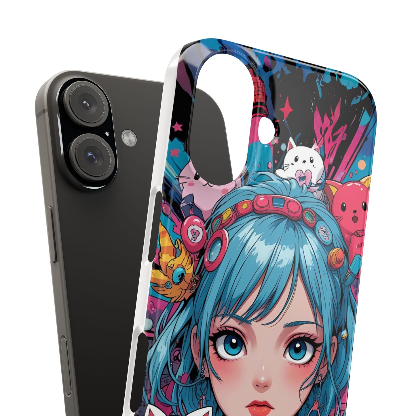 Y2K Anime Girl Slim Phone Case - Cute Maximalist Aesthetic, Kawaii Vaporwave Style, Pop Culture Lovers and Special Occasions