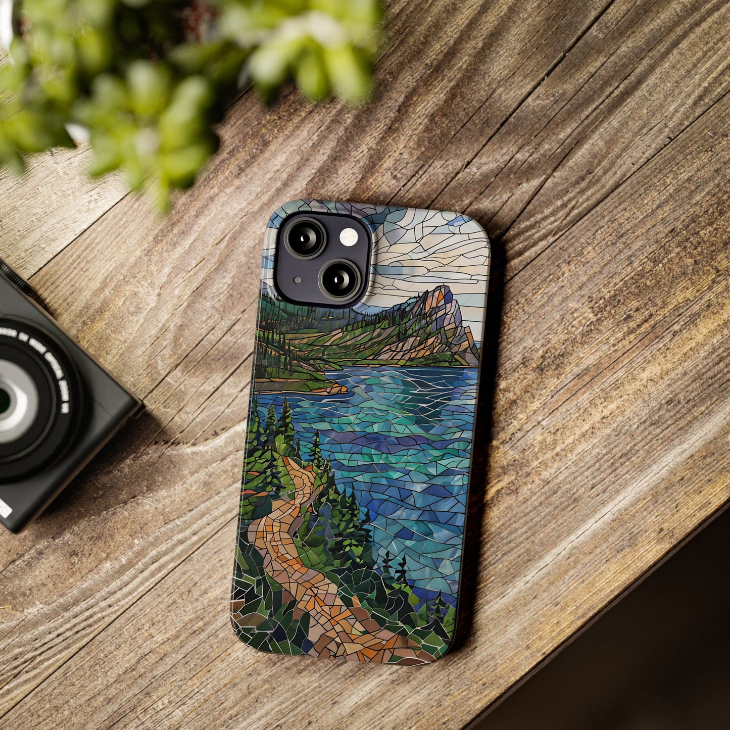 Isle Royale Mosaic Slim Phone Case, Remote Island Wilderness Art, Great Lakes Nature Aesthetic, Eco-Friendly Phone Accessory