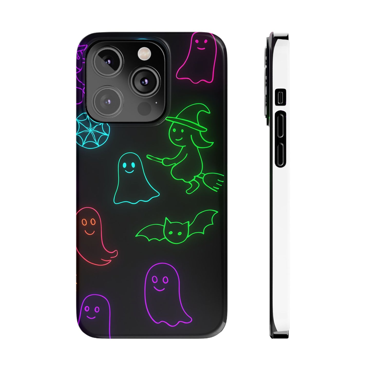 Neon Halloween Phone Case, Cute Ghost Witch Aesthetic Slim Phone Case, Compatible with iPhone, Galaxy, Google