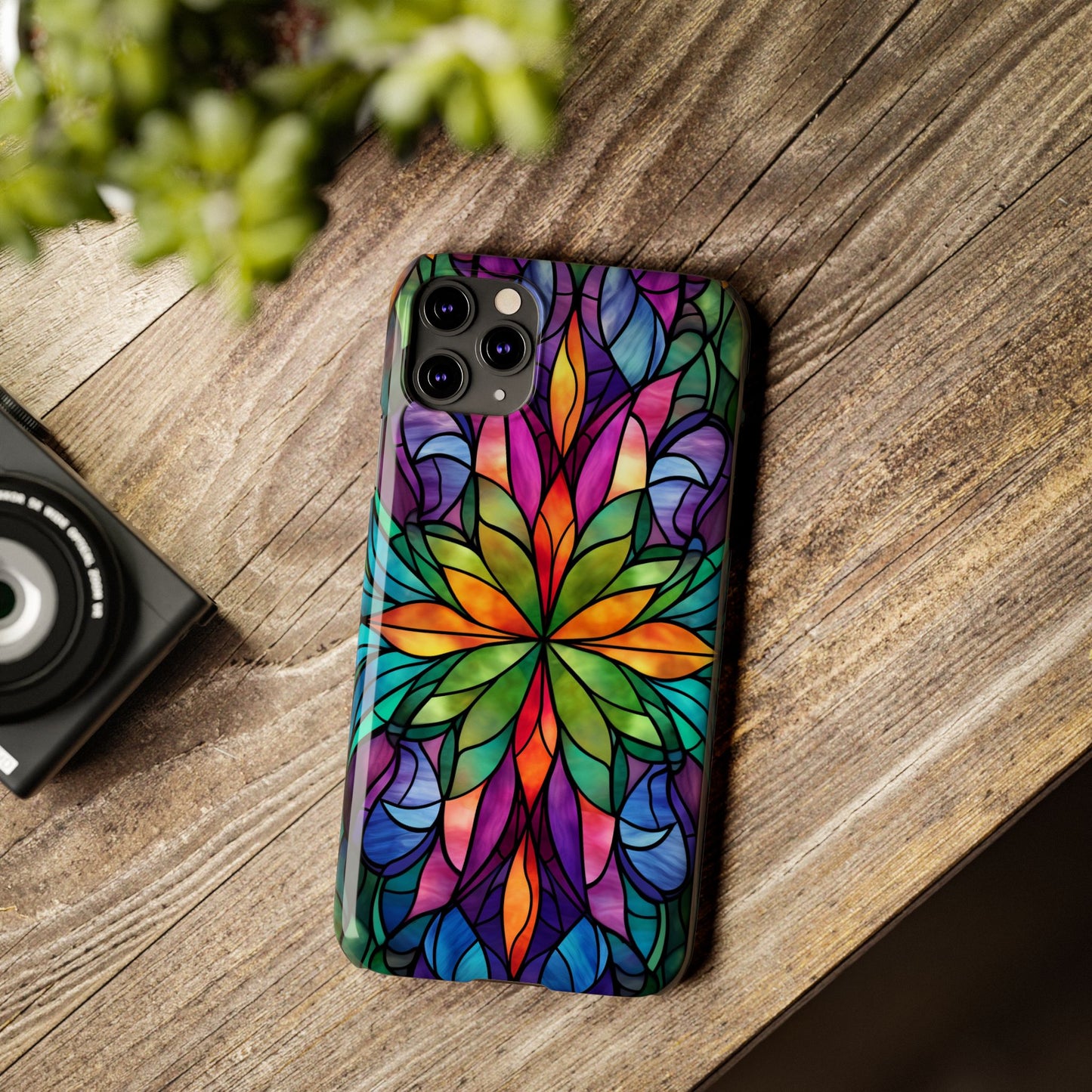Vibrant Floral Slim Phone Cases, Colorful Cell Phone Cover, Stained Glass Design, Unique Gift for Her, Artistic Accessories, Phone Case