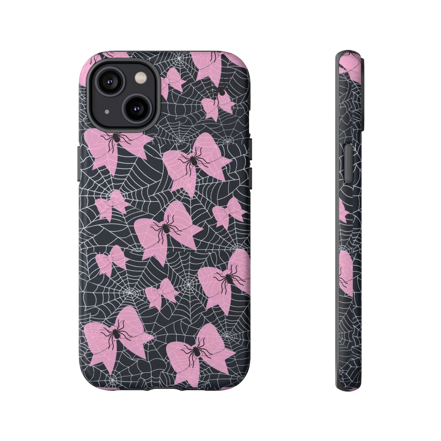 Pink Spider Bow Phone Case, Goth Coquette Spiderweb Phone Cover Creepy Cute Halloween Aesthetic Case Spooky Glam Girl Accessory for Alt Fans