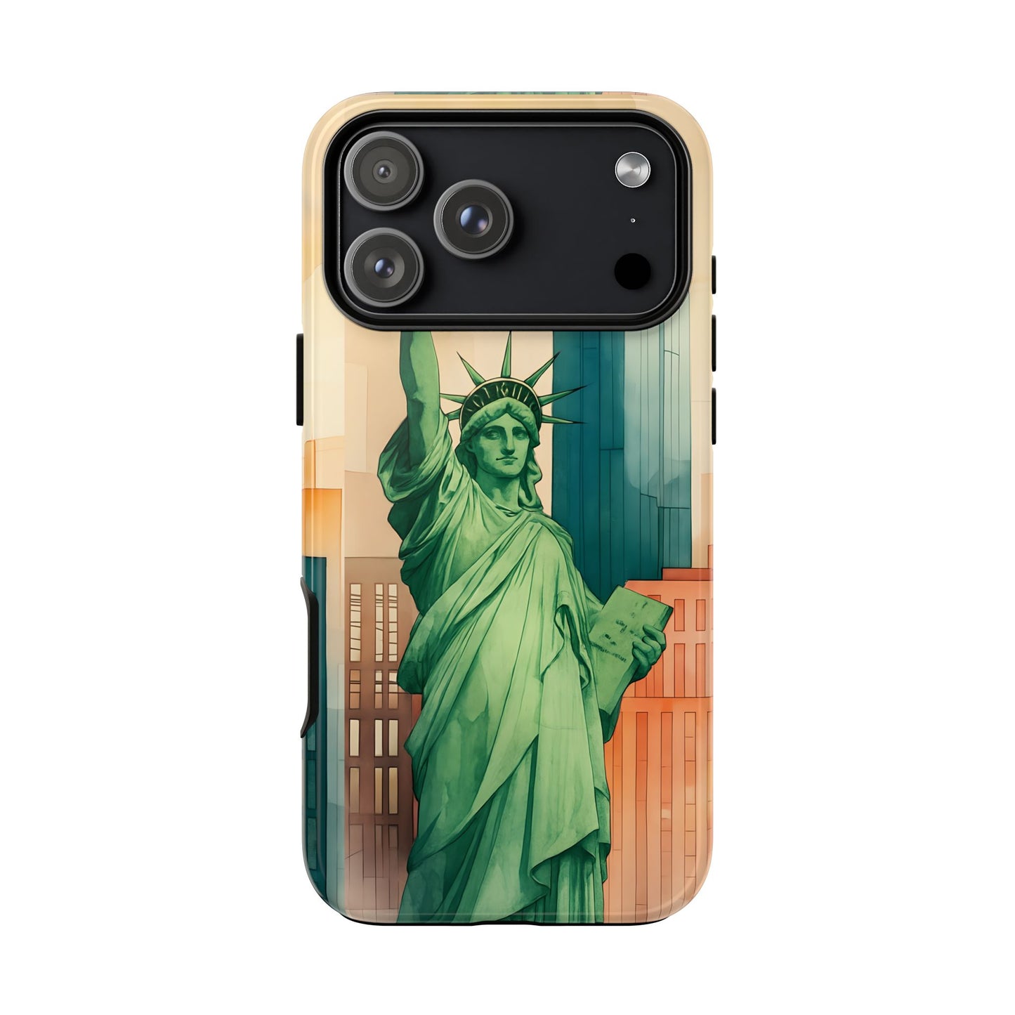 Cityscape Tough Phone Case, New York City Skyline Phone Cover, Watercolor Design, Compatible with iPhone, Galaxy & Google