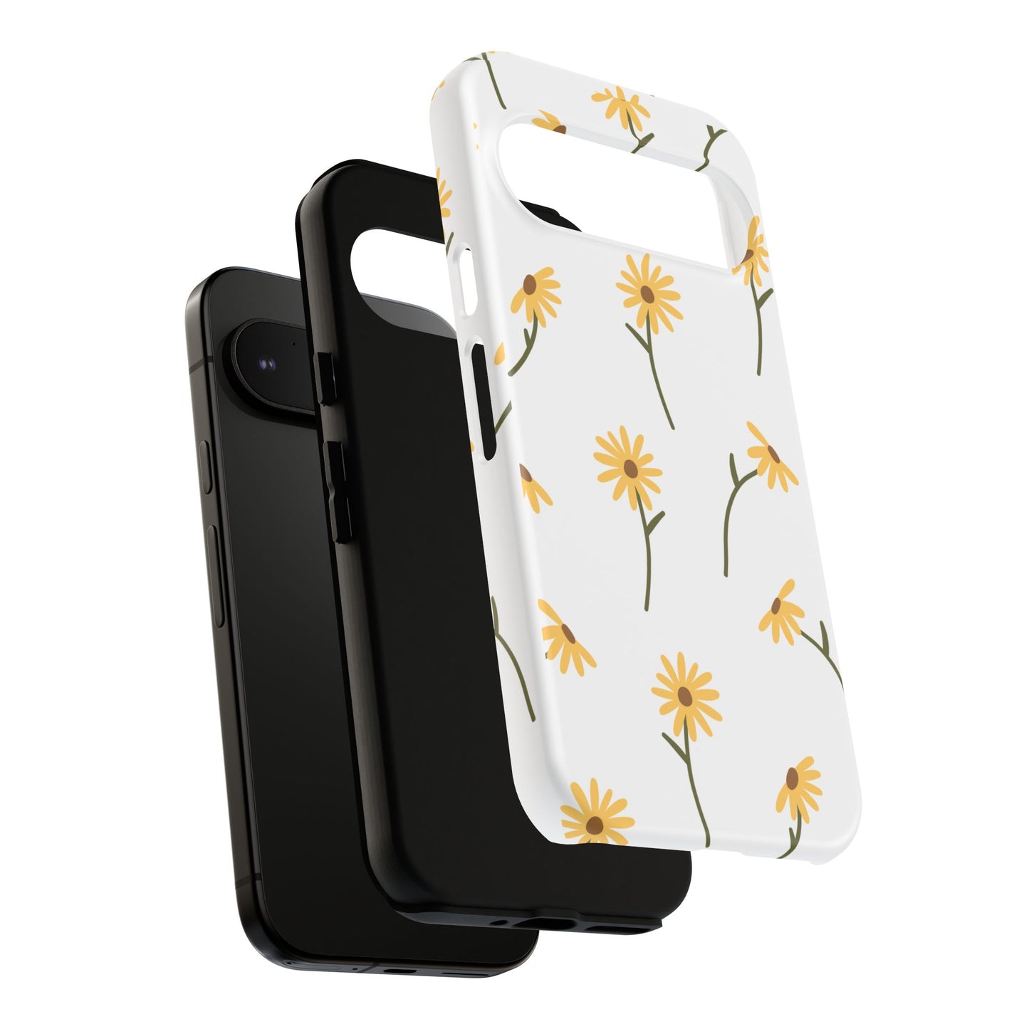 Sunflower Floral Tough Phone Case - Minimal Daisy-Inspired Print, Simple Botanical Aesthetic, Compatible with iPhone, Galaxy, and Google