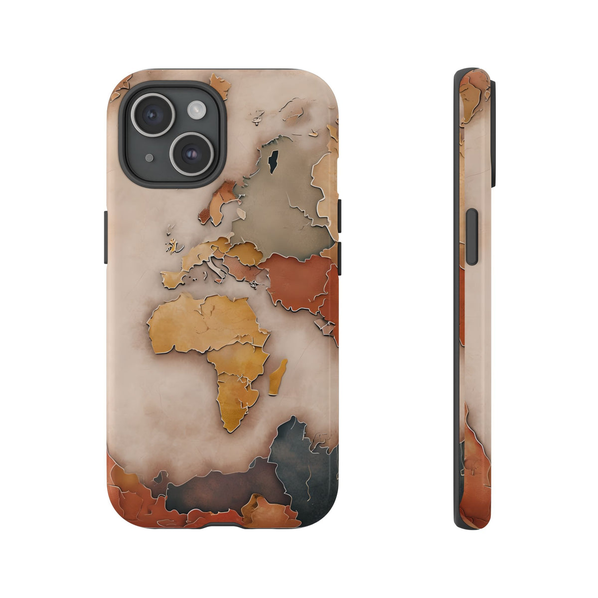 Vintage World Map Tough Phone Case, Old World Travel, Antique Earth Globe Phone Cover, Compatible with iPhone, Galaxy, Google