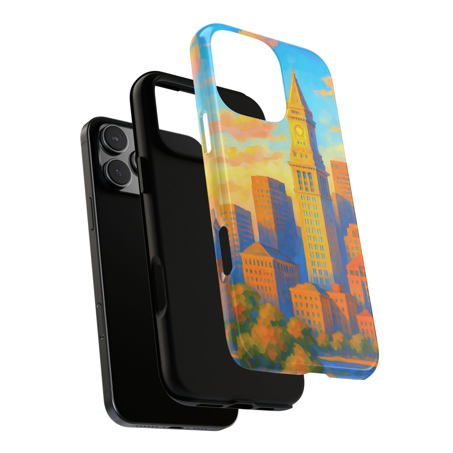 Cityscape Tough Phone Case, Boston Skyline Phone Cover, Sunset Glow Design Compatible with iPhone, Galaxy & Google