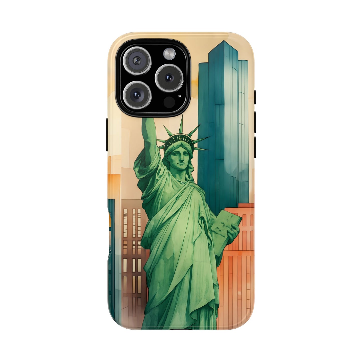 Cityscape Tough Phone Case, New York City Skyline Phone Cover, Watercolor Design, Compatible with iPhone, Galaxy & Google