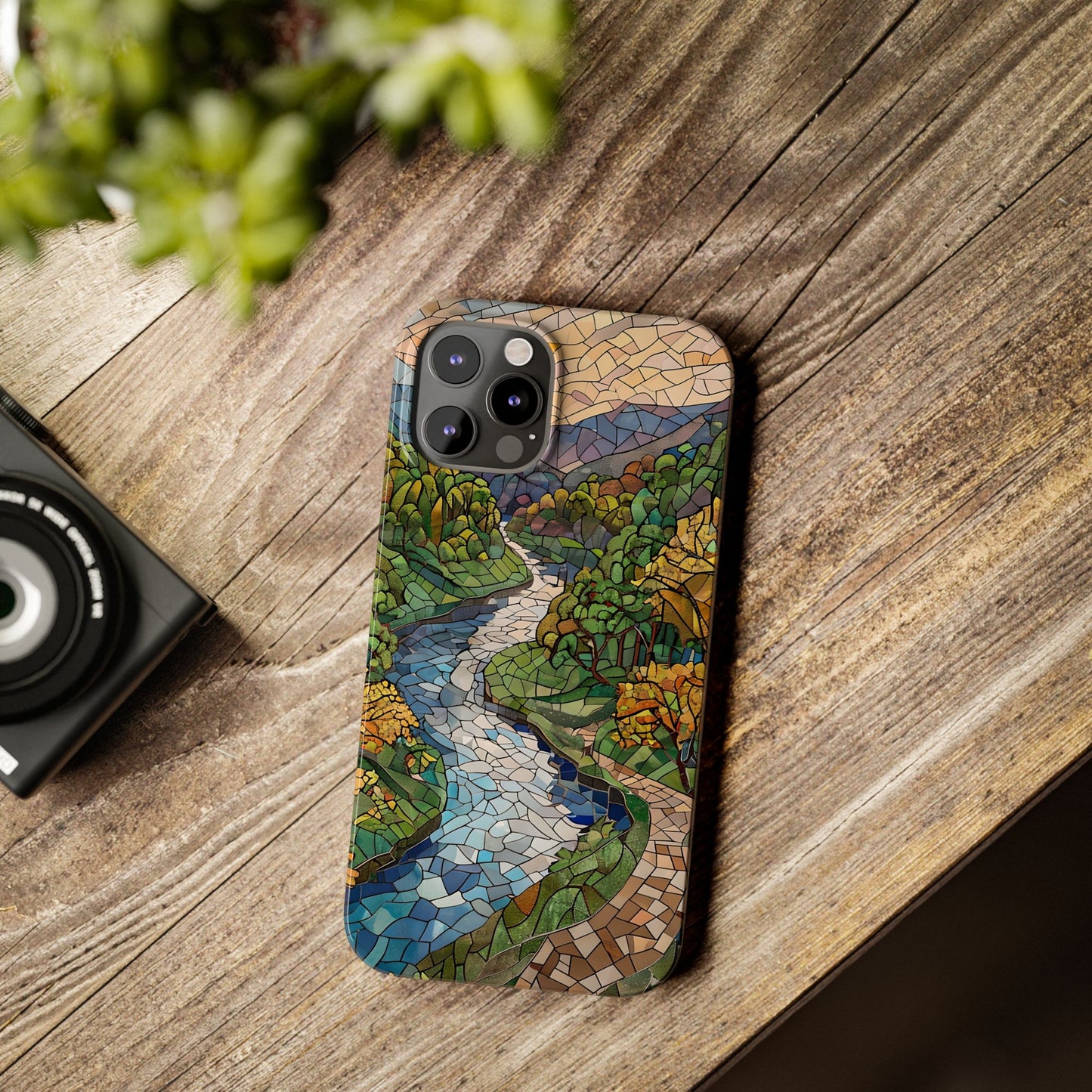Cuyahoga Valley Mosaic Slim Phone Case, Midwest Forest Art, Scenic Nature Aesthetic, Unique Gift for Nature Lovers