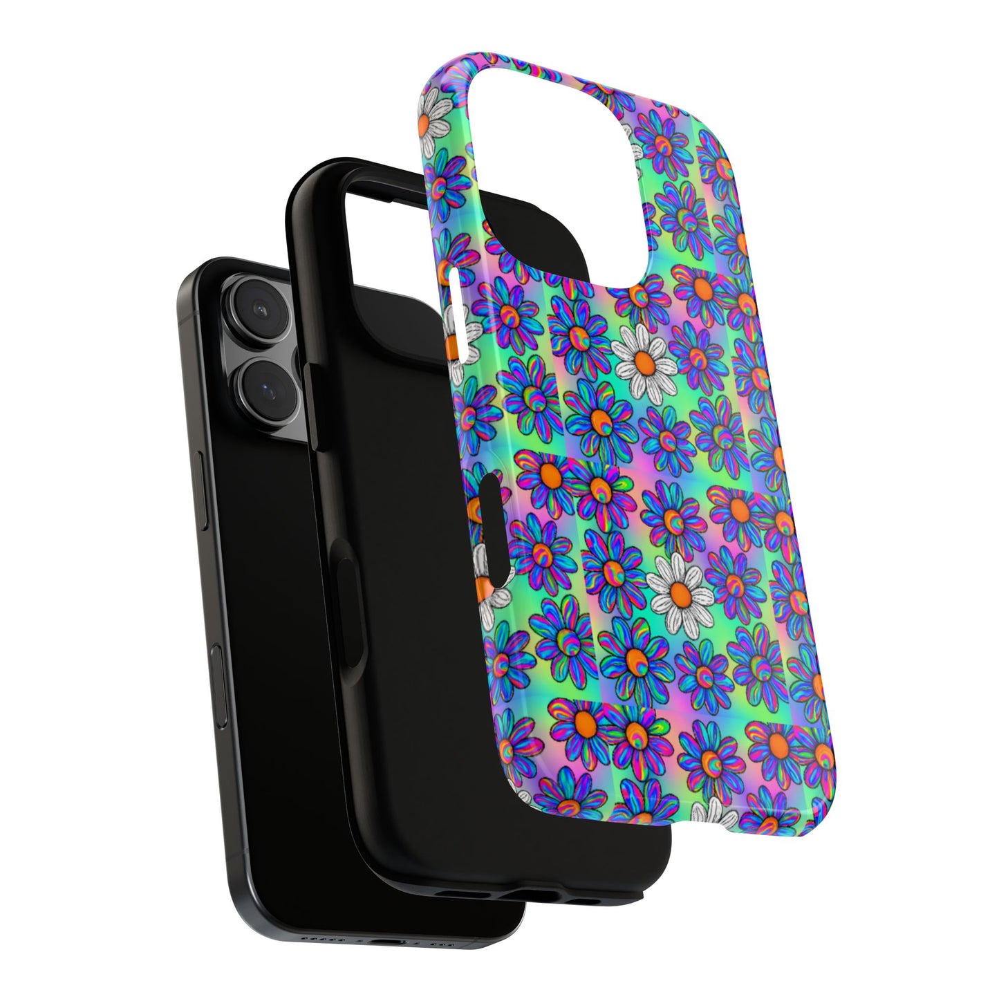 Trippy Daisy Tough Phone Case - Psychedelic Floral Aesthetic, Colorful Groovy Design, Compatible with iPhone, Galaxy, and Google Phones
