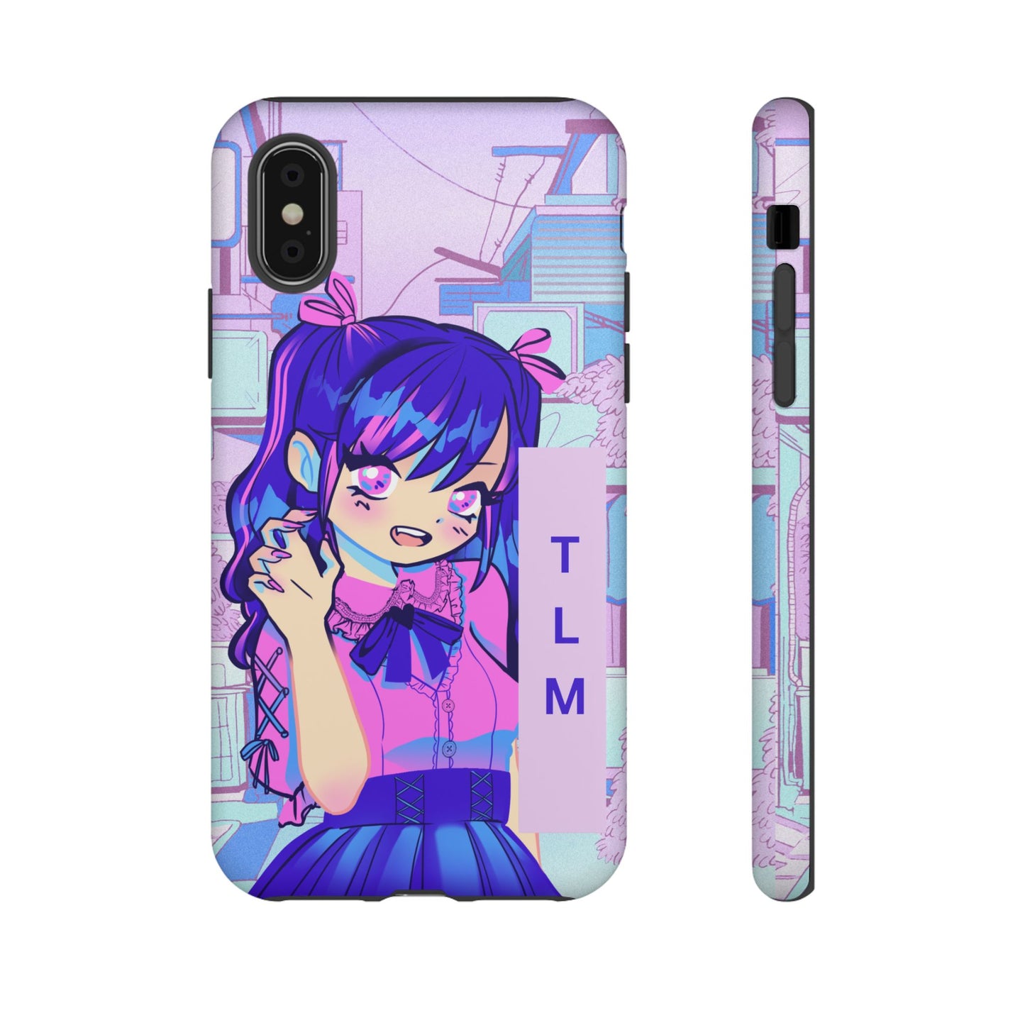 Personalized Initials, Anime Girl Phone Case,  Soft Pastel Kawaii Aesthetic Design, Cute Anime Aesthetic Phone Cover with Custom Initials