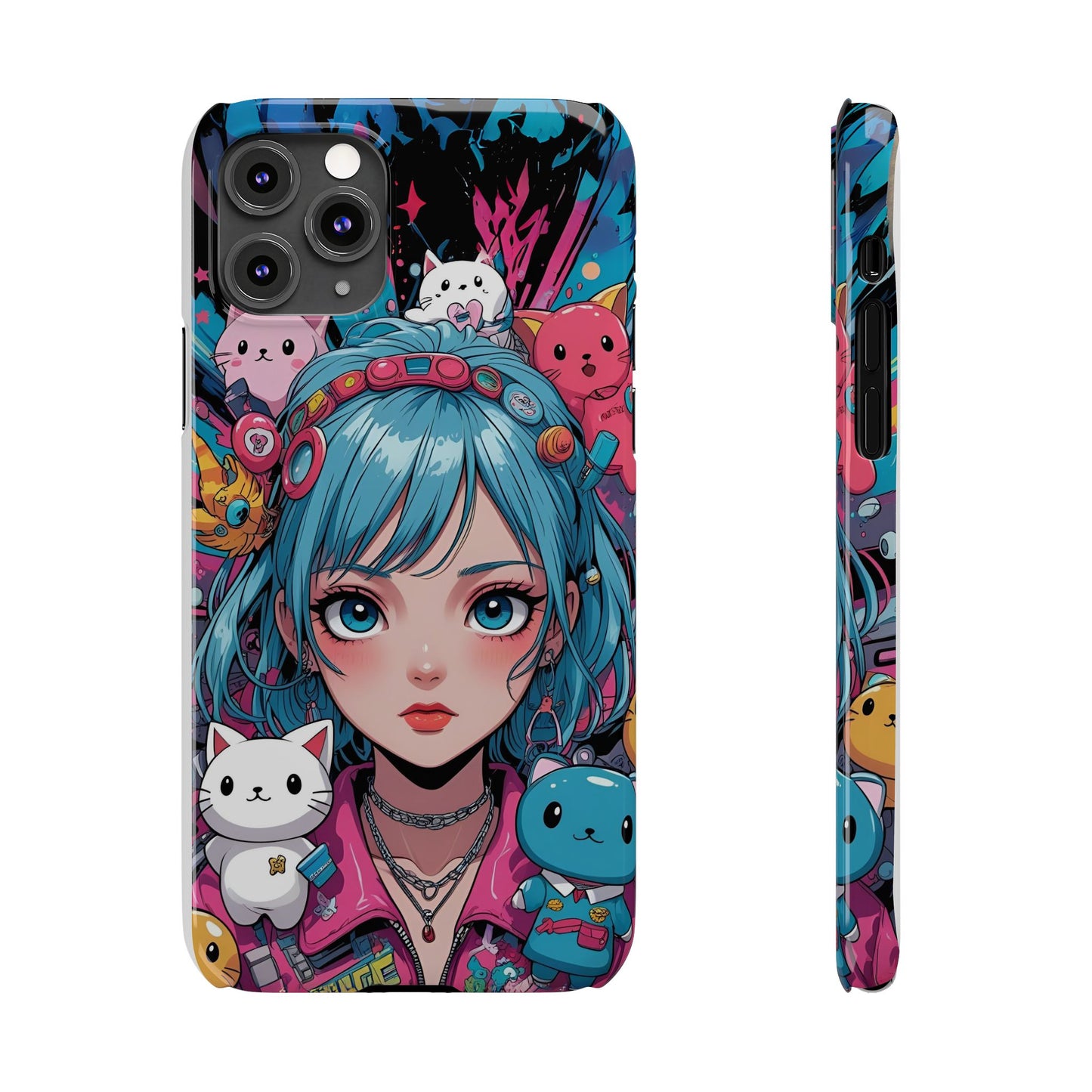 Y2K Anime Girl Slim Phone Case - Cute Maximalist Aesthetic, Kawaii Vaporwave Style, Pop Culture Lovers and Special Occasions