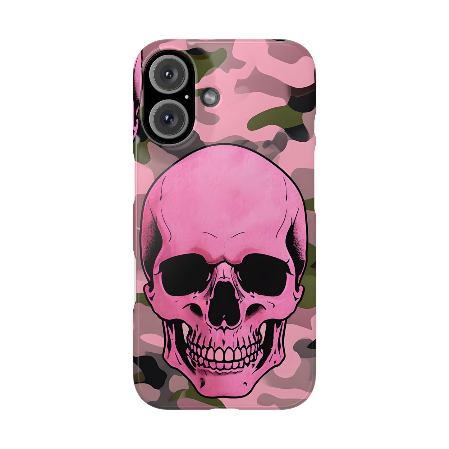 Pink Camo Skull Phone Case, Slim Case for iPhone, Edgy Phone Accessory, Unique Gift for Her, Trendy Tech Lover