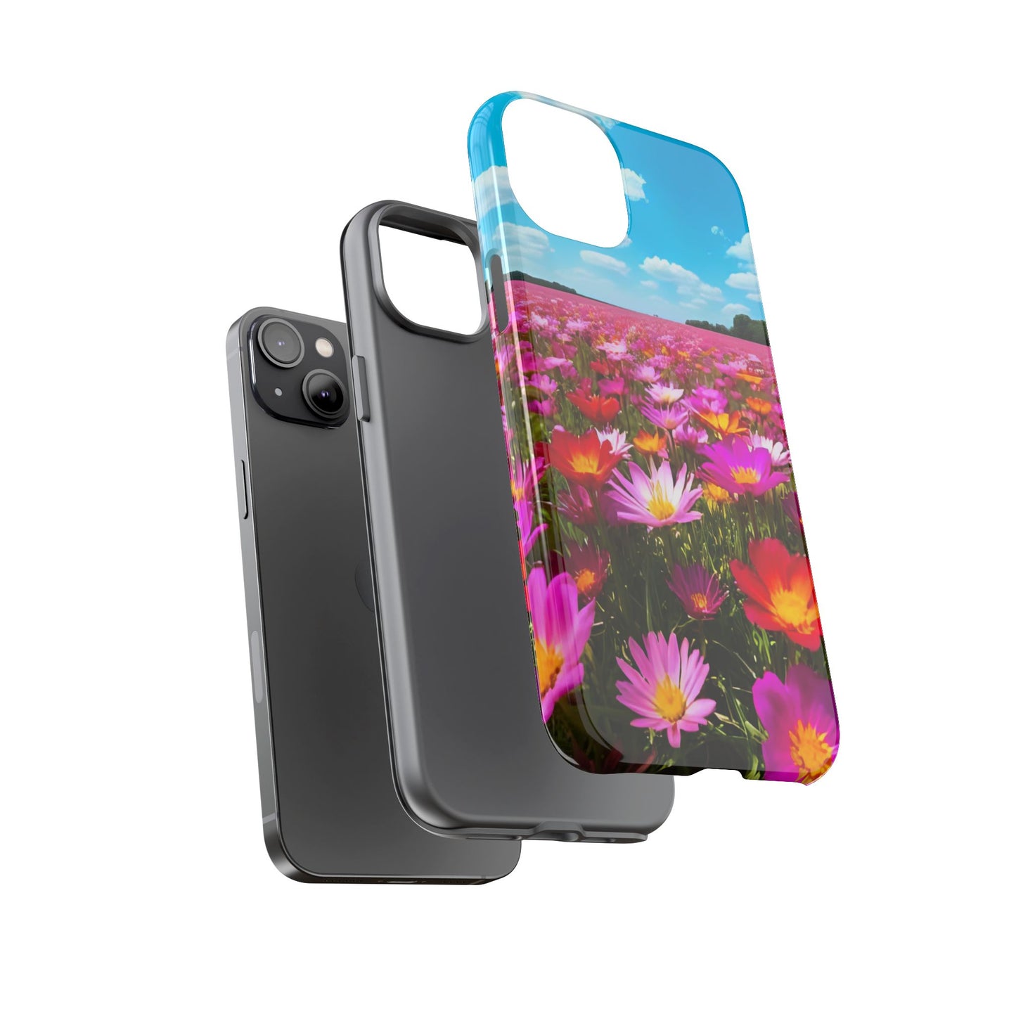 Flower Field Tough Phone Case - Wildflower Meadow Print, Colorful Nature Aesthetic, Compatible with iPhone, Galaxy, and Google Phones