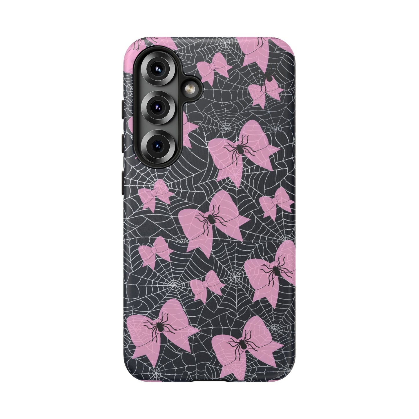 Pink Spider Bow Phone Case, Goth Coquette Spiderweb Phone Cover Creepy Cute Halloween Aesthetic Case Spooky Glam Girl Accessory for Alt Fans