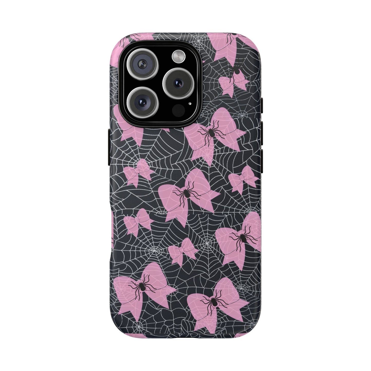 Pink Spider Bow Phone Case, Goth Coquette Spiderweb Phone Cover Creepy Cute Halloween Aesthetic Case Spooky Glam Girl Accessory for Alt Fans