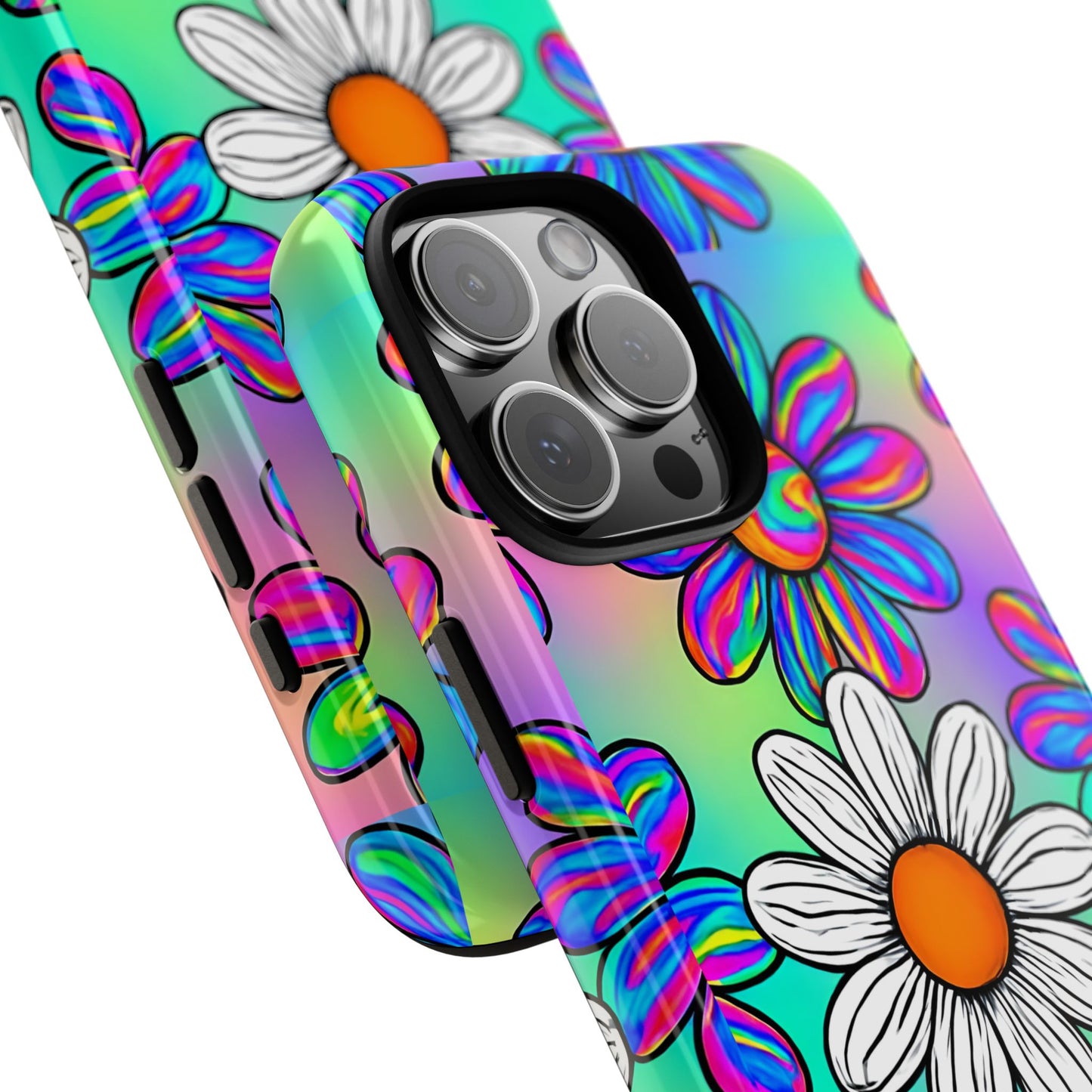 Trippy Daisy Tough Phone Case - Psychedelic Floral Design, Colorful Retro Aesthetic, Compatible with iPhone, Galaxy, and Google Phones