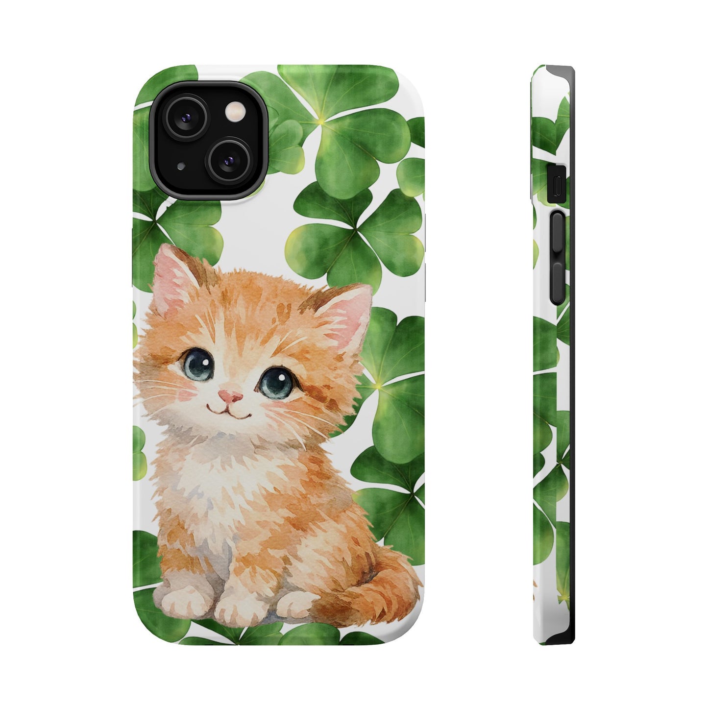 Ginger Kitten Magnetic Phone Case, St Patricks Day Cat Art with Shamrocks, Irish Cat Gift Compatible with iPhone 17, 16, 15, 14, 13