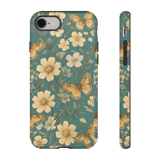 Vintage Butterfly Pattern Tough Phone Case - Cottagecore Insect Art, Nature-Inspired Design, Compatible with iPhone, Galaxy, and Google