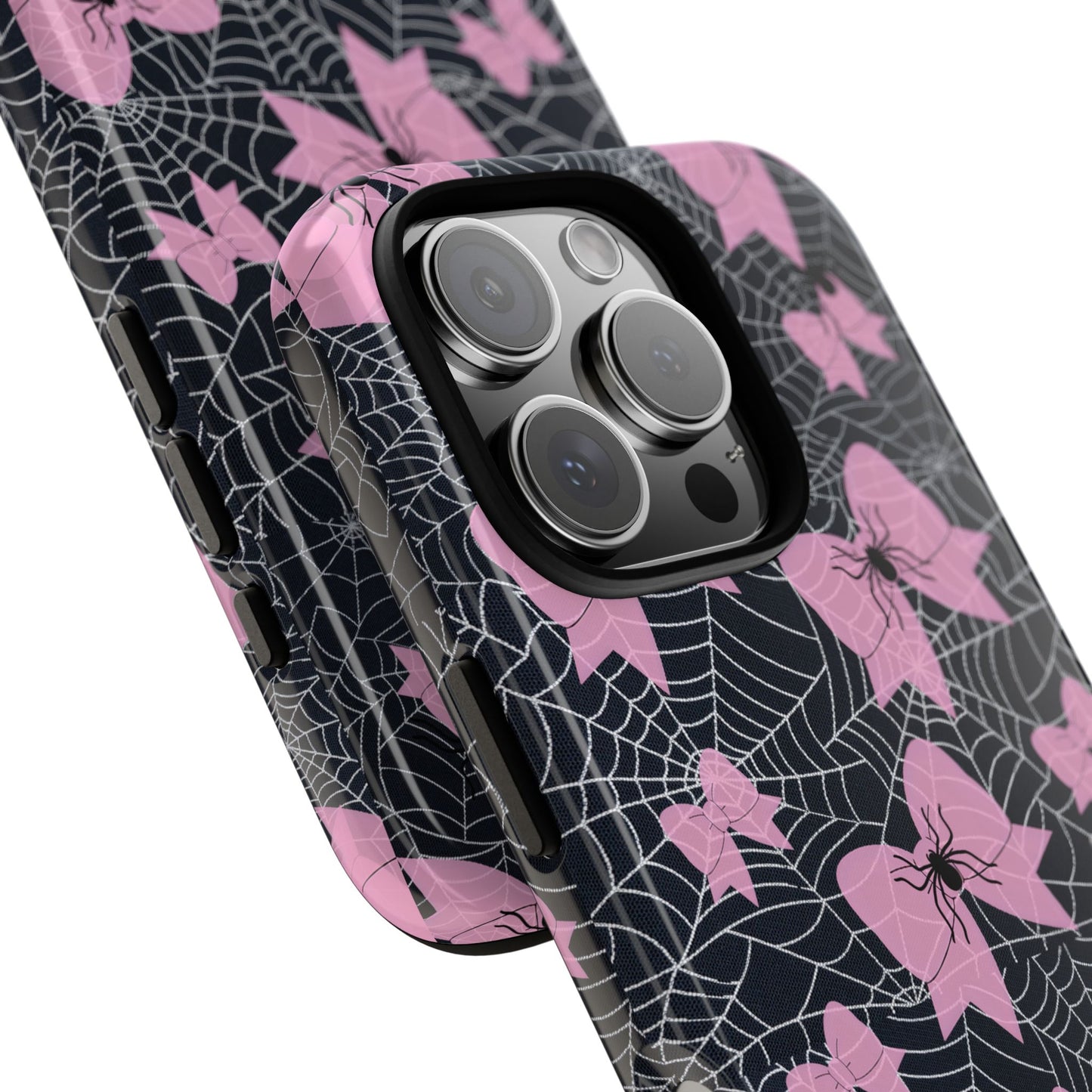 Pink Spider Bow Phone Case, Goth Coquette Spiderweb Phone Cover Creepy Cute Halloween Aesthetic Case Spooky Glam Girl Accessory for Alt Fans