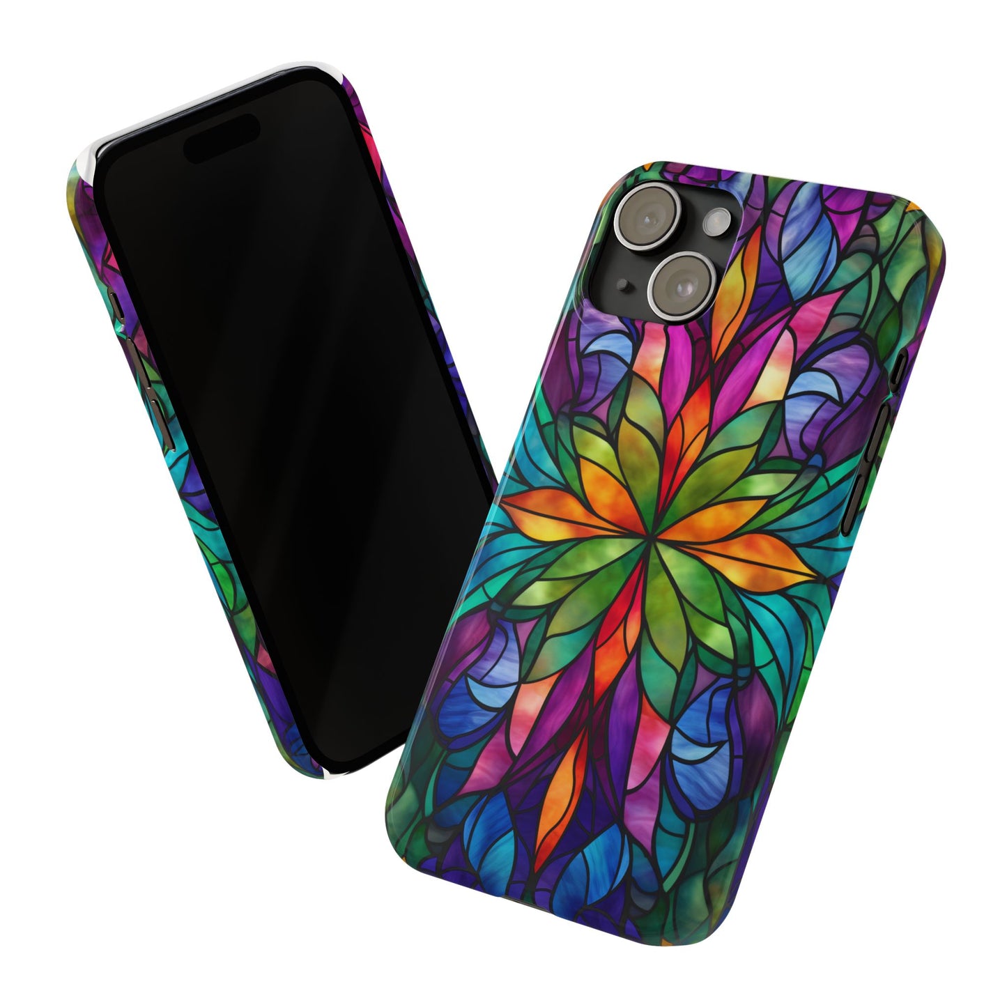 Vibrant Floral Slim Phone Cases, Colorful Cell Phone Cover, Stained Glass Design, Unique Gift for Her, Artistic Accessories, Phone Case