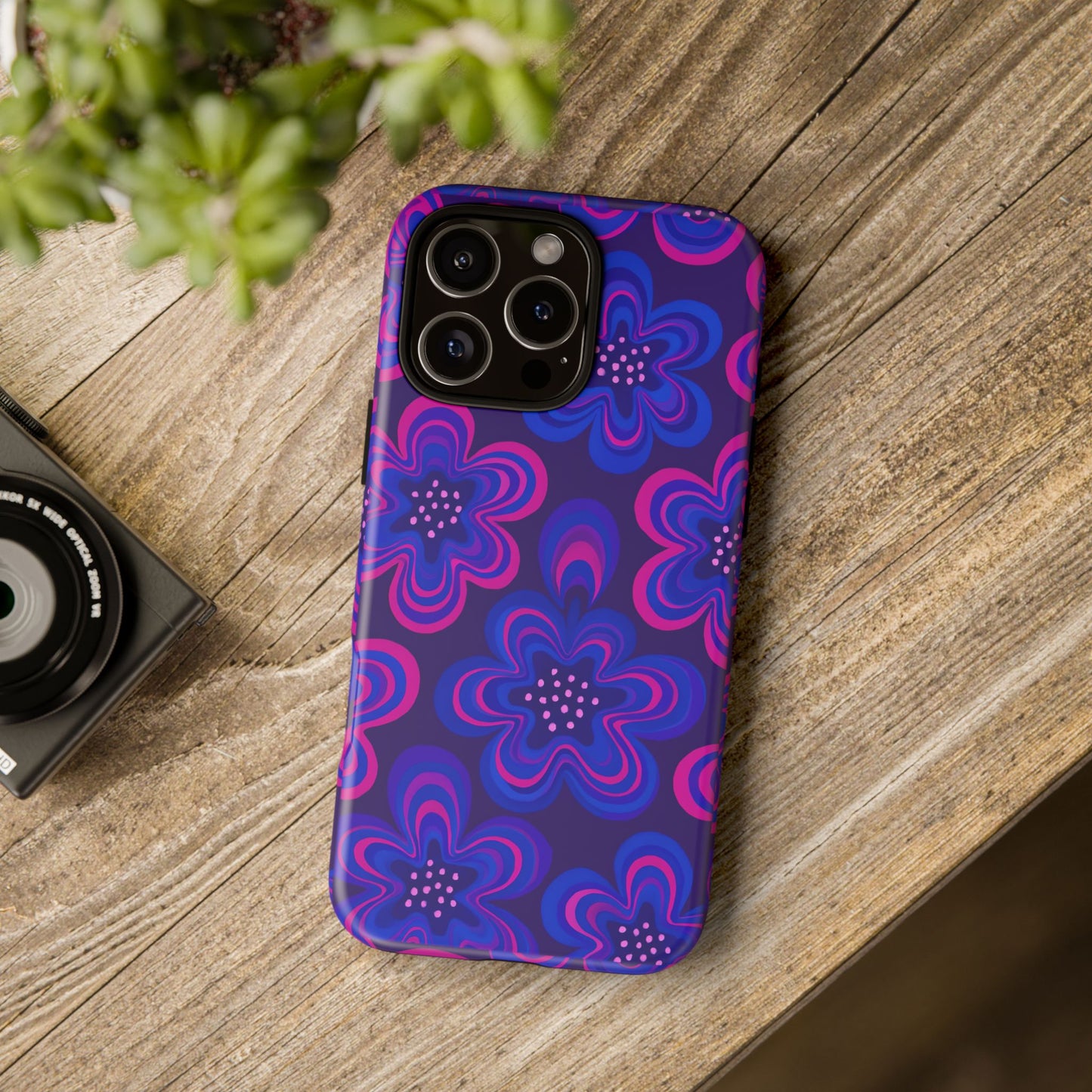 Retro Swirl Flower Tough Phone Case - Groovy Psychedelic Floral Pattern, Funky Vintage Aesthetic, Compatible with iPhone, Galaxy, and Google