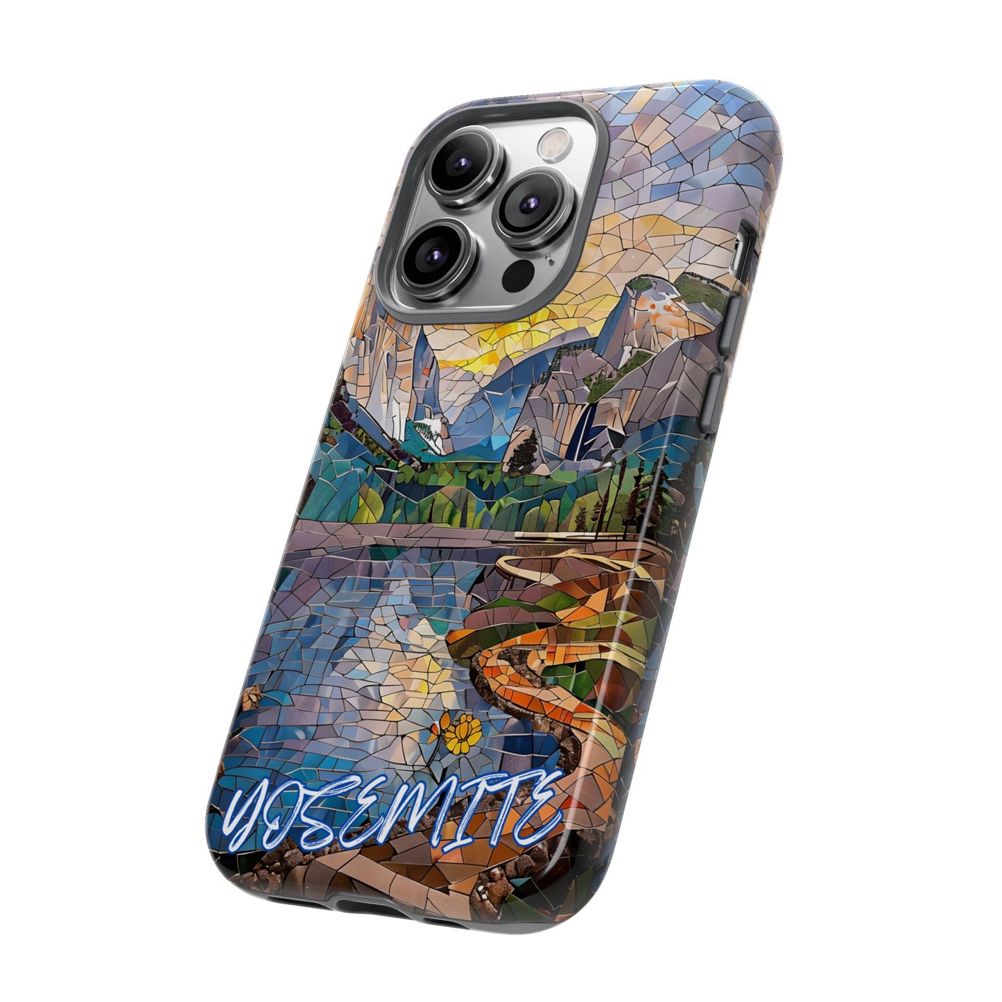 Yosemite Mosaic Tough Phone Case - Mountain Nature Art, Scenic Forest Aesthetic, Compatible with iPhone, Galaxy, and Google Phones