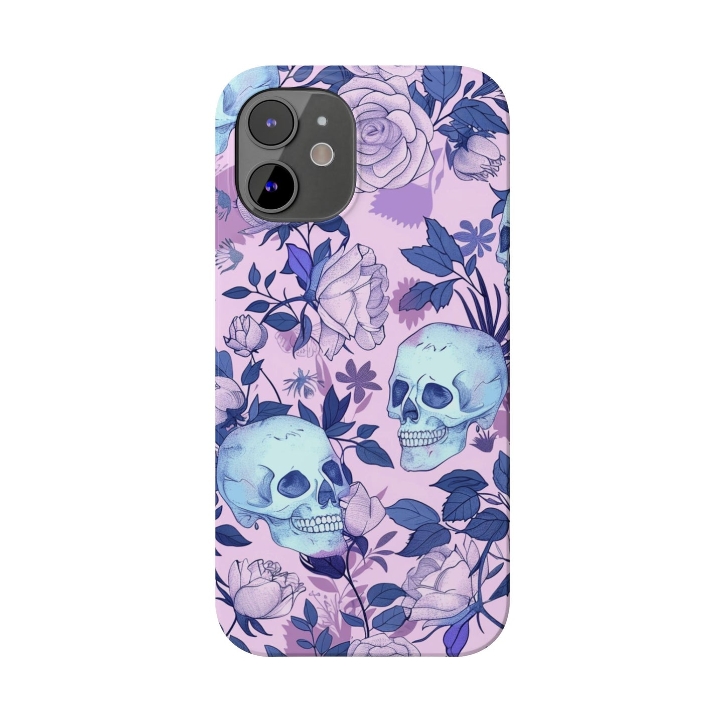 Floral Skull Slim Phone Case - Aesthetic, Trendy, Gift for Goth Lovers, Unique Phone Accessories, Floral Print, Halloween Decor