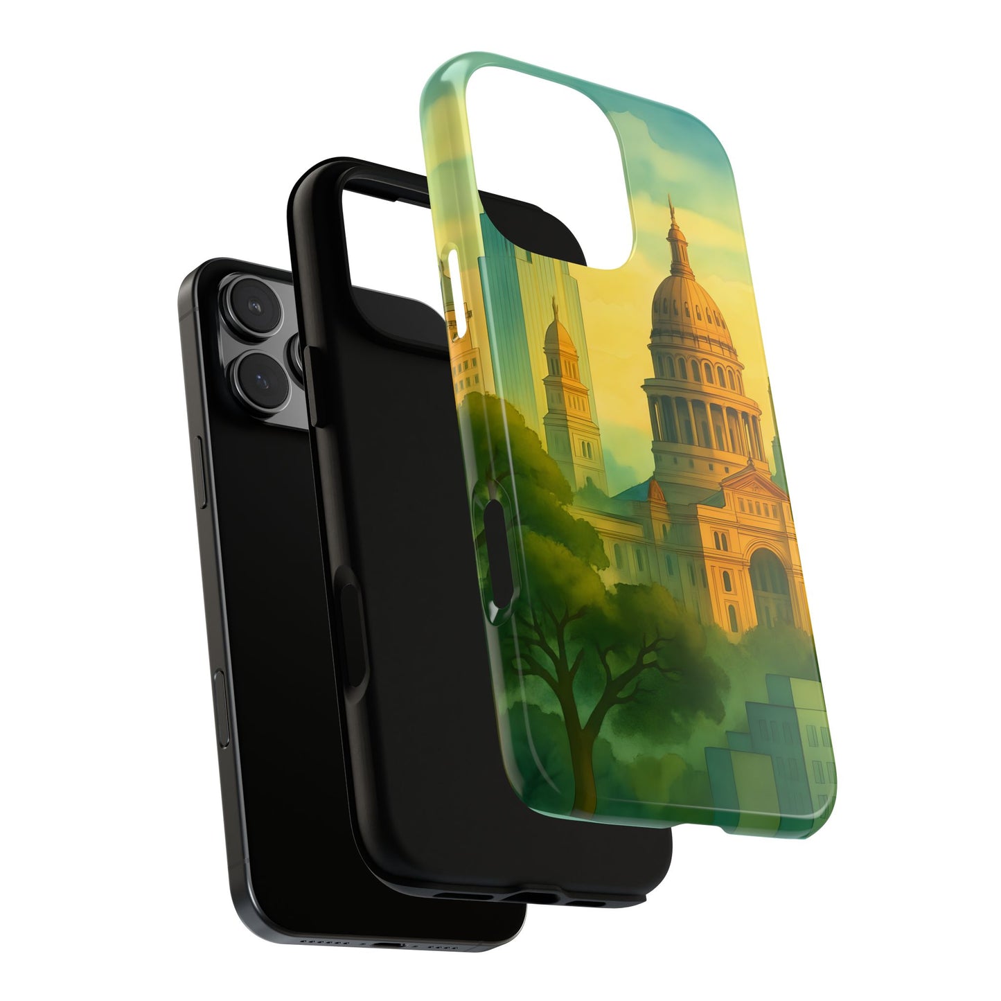Cityscape Tough Phone Case, Austin Skyline Phone Cover, Watercolor Design Compatible with iPhone, Galaxy & Google