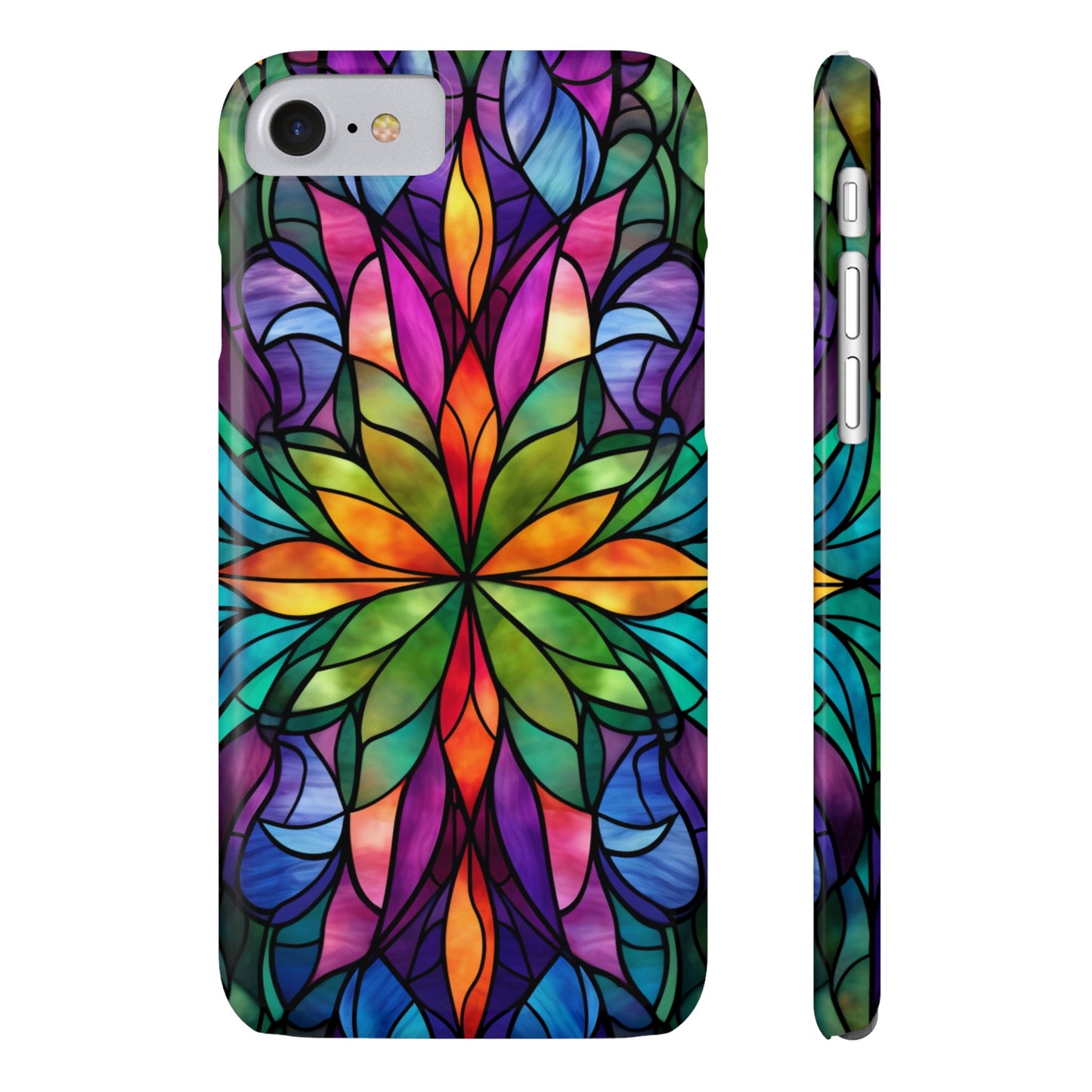 Vibrant Floral Slim Phone Cases, Colorful Cell Phone Cover, Stained Glass Design, Unique Gift for Her, Artistic Accessories, Phone Case