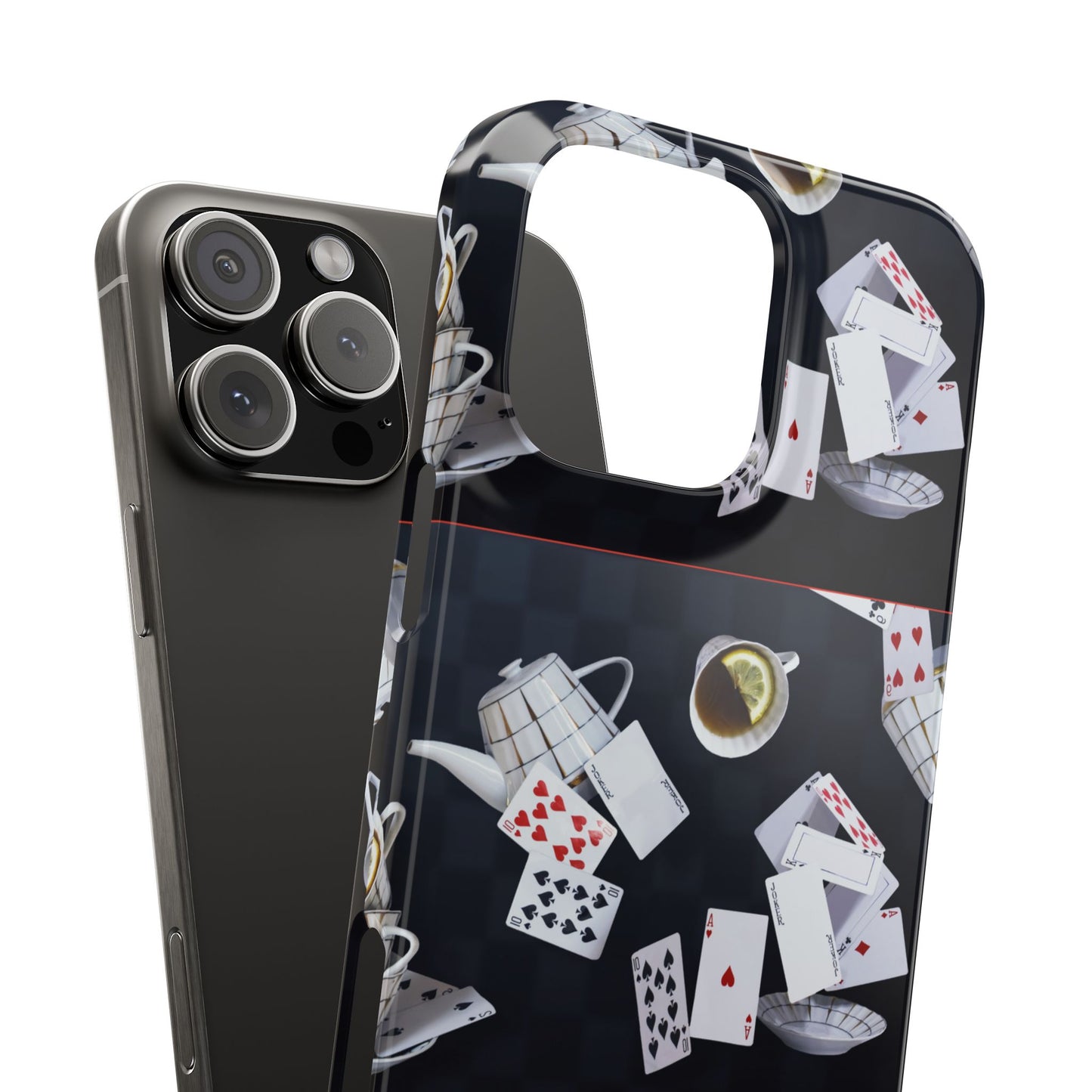 Alice in Wonderland Cards Slim Phone Case, Mad Hatter Tea Party iPhone 16 17 Cover, Fantasy Playing Cards Galaxy Google Protection