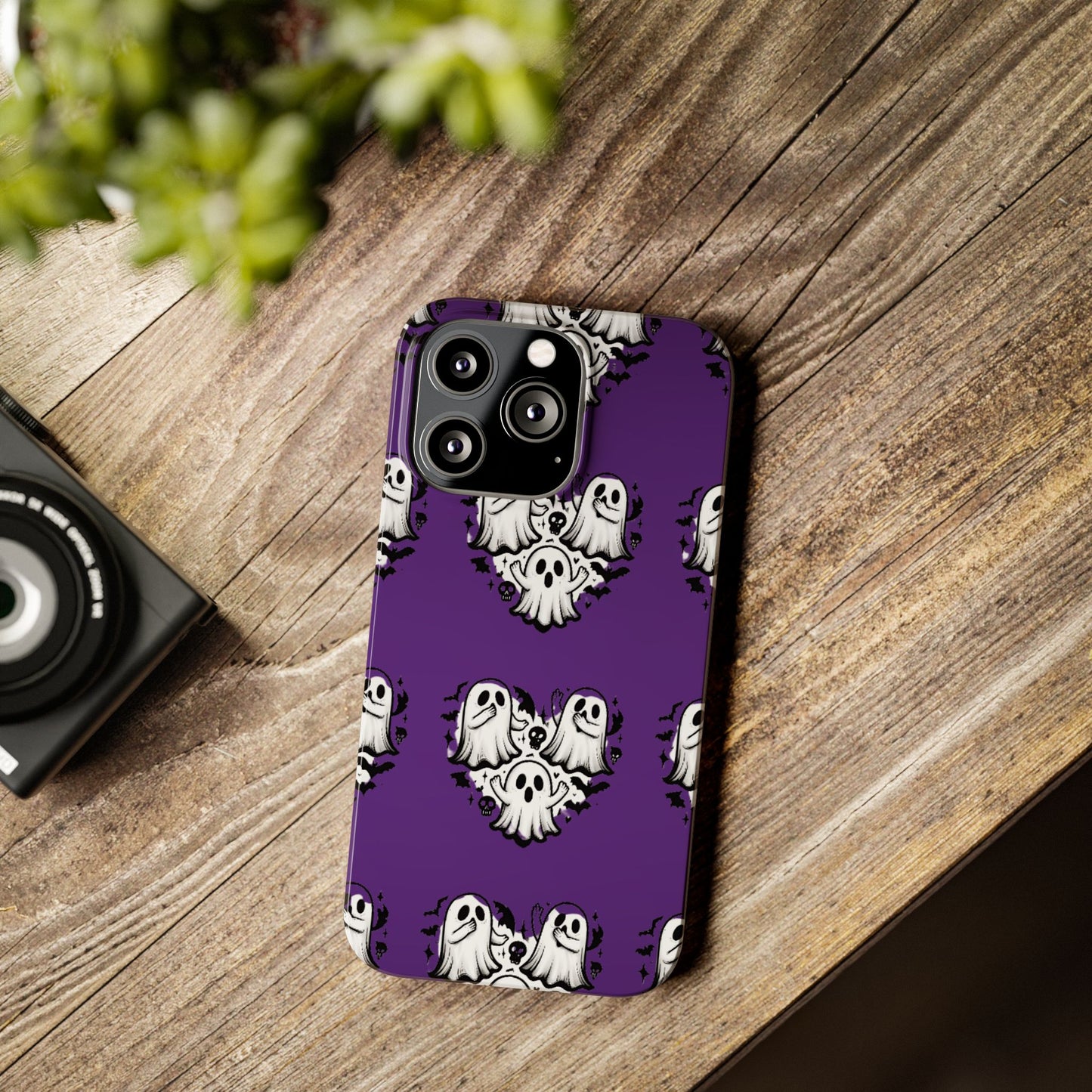Cute Ghost Heart Slim Phone Case, Creepy Cute Spooky Heart Print, Goth Coquette Aesthetic Spooky Accessories, Halloween Gift Case