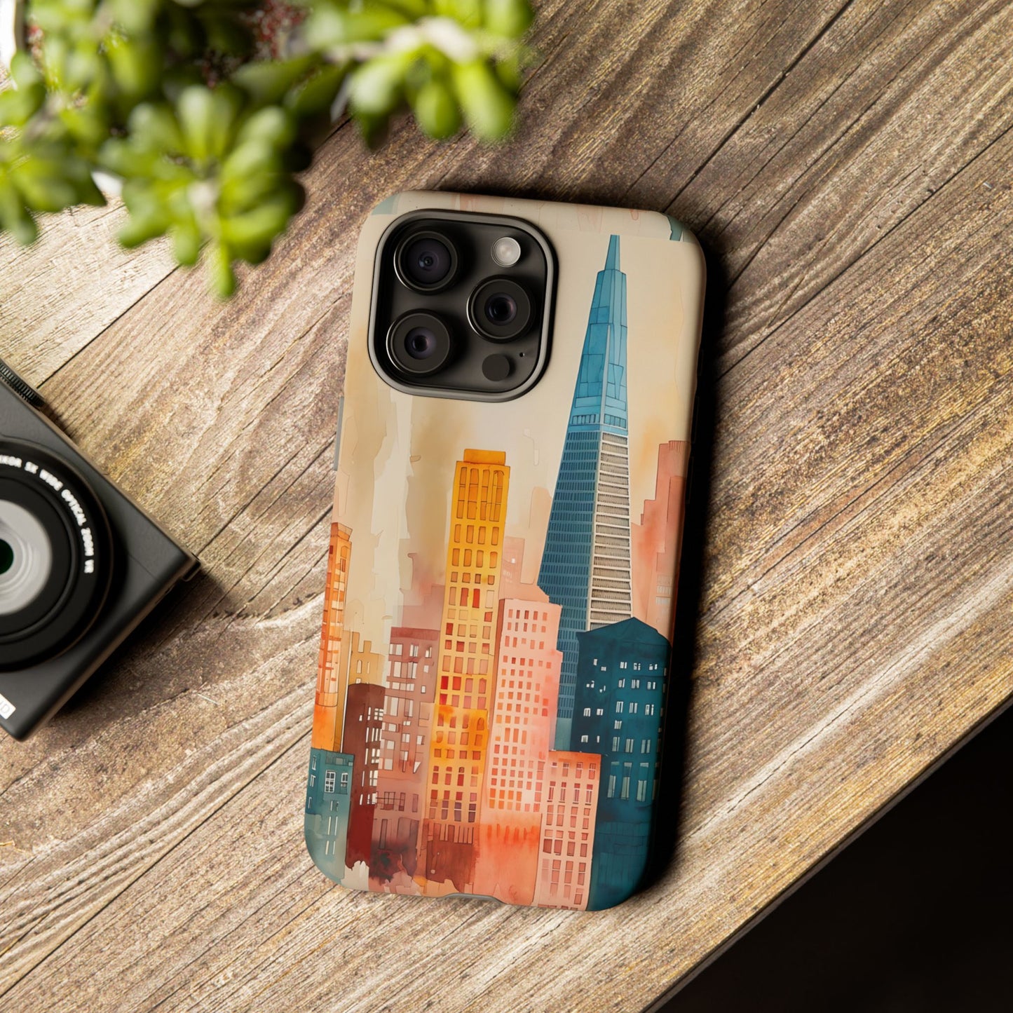 San Francisco Cityscape Tough Phone Case - Tropical Skyline Aesthetic, Sunset Beach Urban Art, Compatible with iPhone, Galaxy, and Google