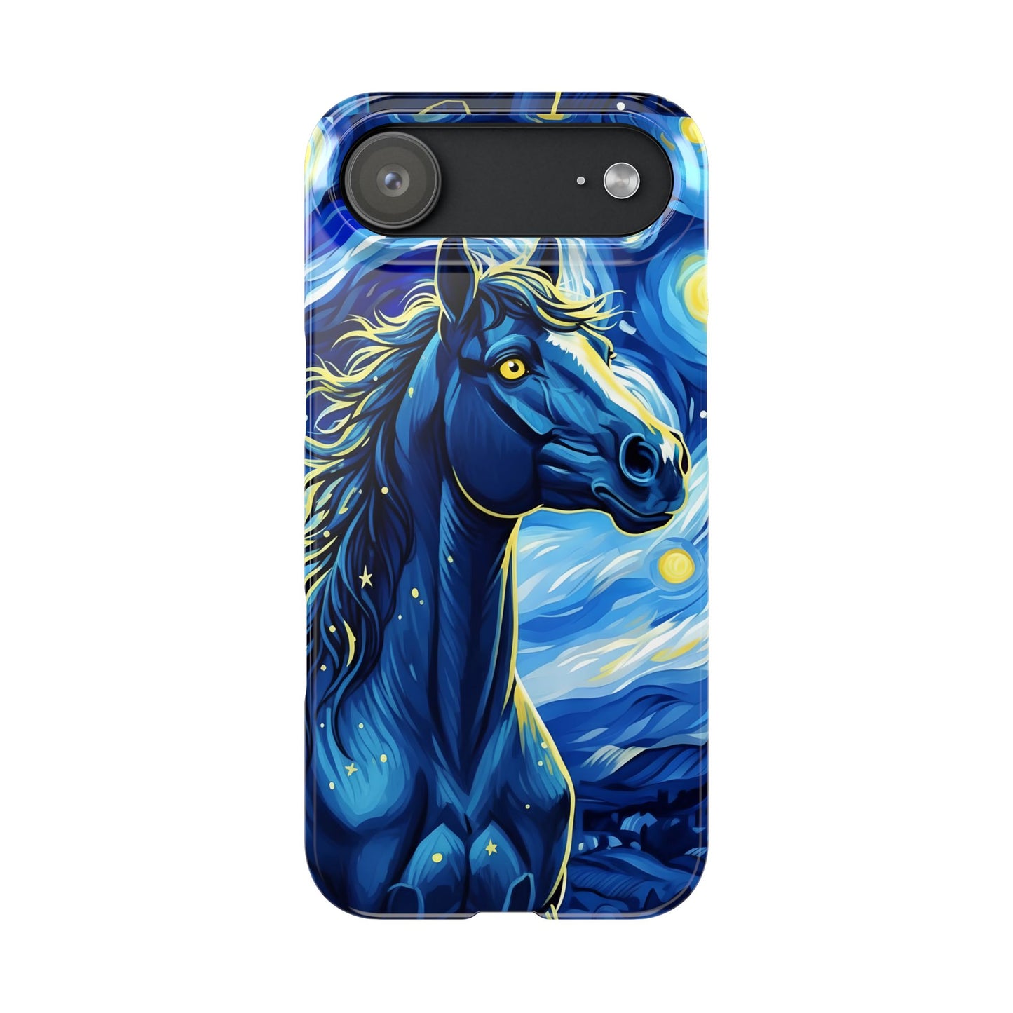 Year of the Horse Slim Phone Case Chinese Zodiac Blue Horse Art Design Compatible with iPhone 17 16 15 14 13 12 11
