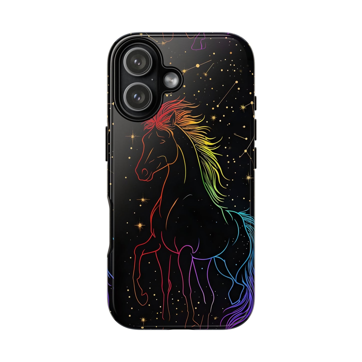 Year of the Horse Neon Art Tough Phone Case, Chinese Zodiac 2026 Design, compatible with iPhone 17 16 15 14 13 Galaxy Google