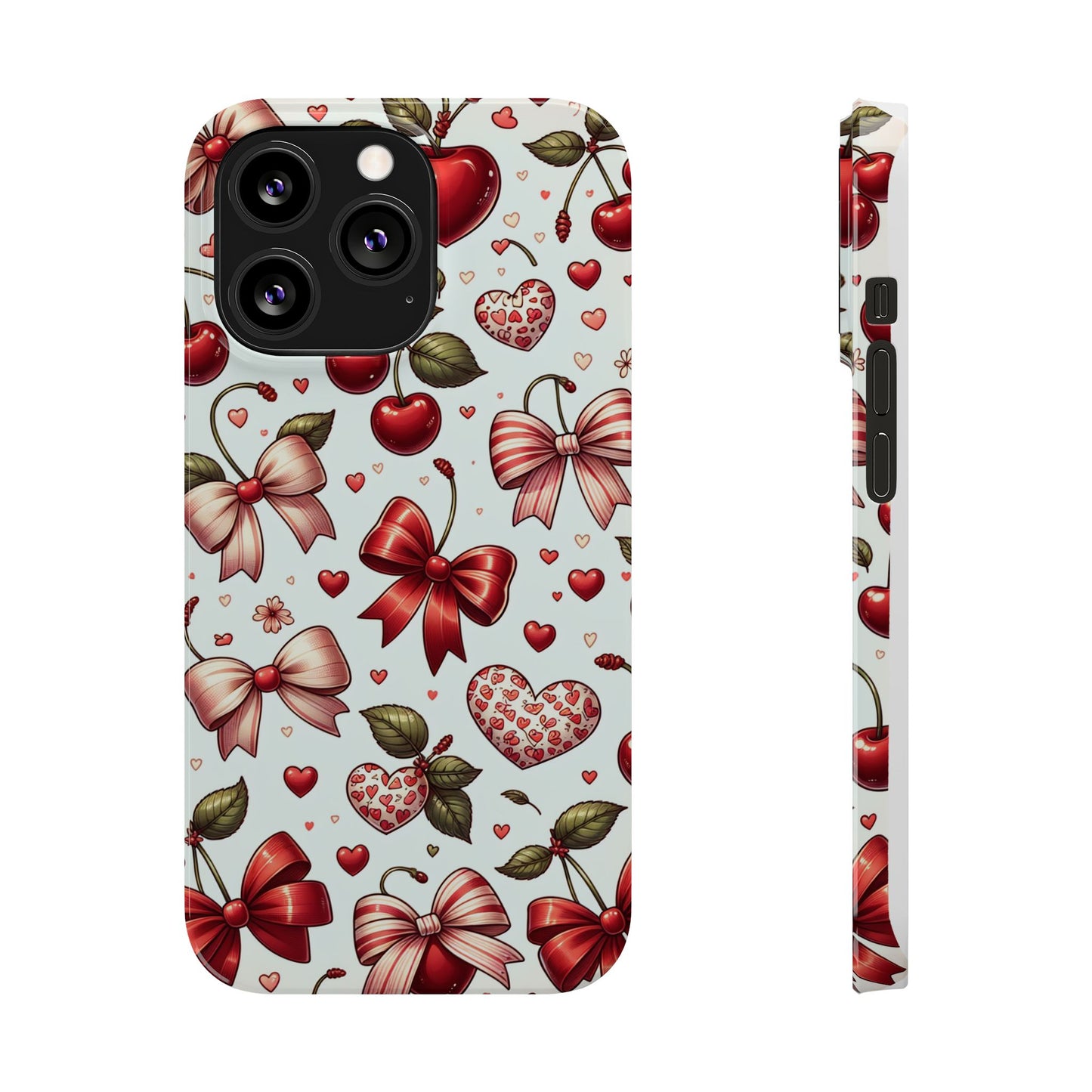 Cute Floral Phone Cases, Cherry Heart Phone Accessories, Valentine Gift, Girly Slim Phone Case, Trendy Mobile Cover