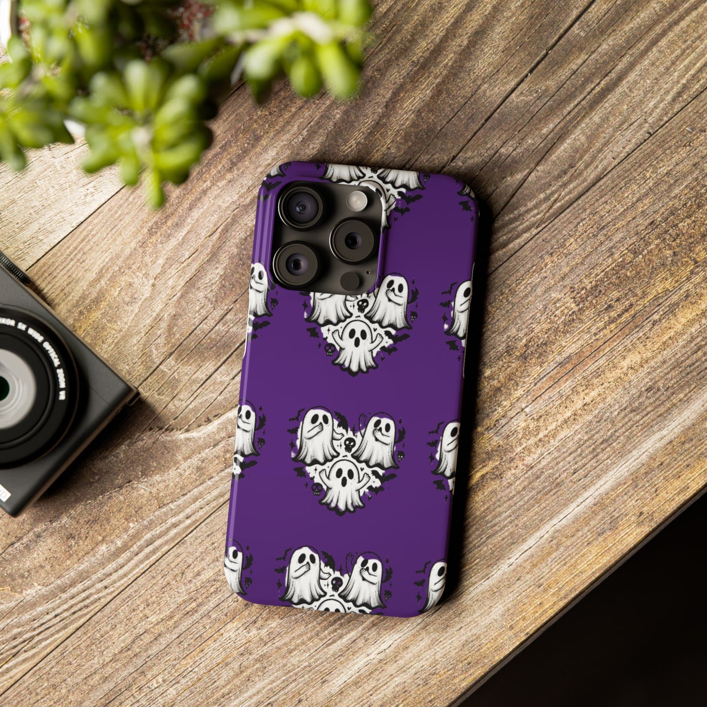 Cute Ghost Heart Slim Phone Case, Creepy Cute Spooky Heart Print, Goth Coquette Aesthetic Spooky Accessories, Halloween Gift Case