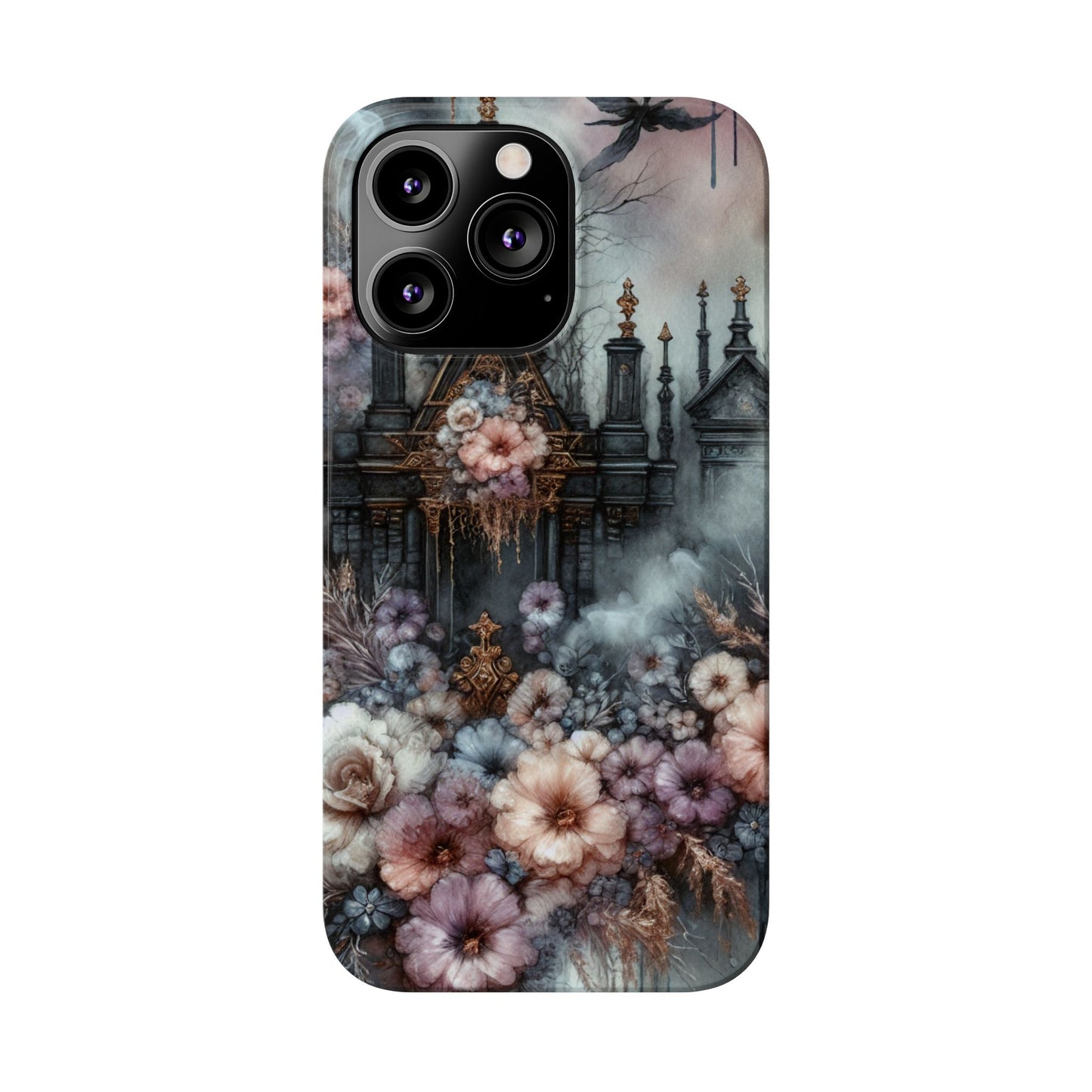 Gothic Floral Slim Phone Case, Dark Fantasy Phone Cover, Unique Flower Design, Phone Accessory for Halloween, Gift for Her