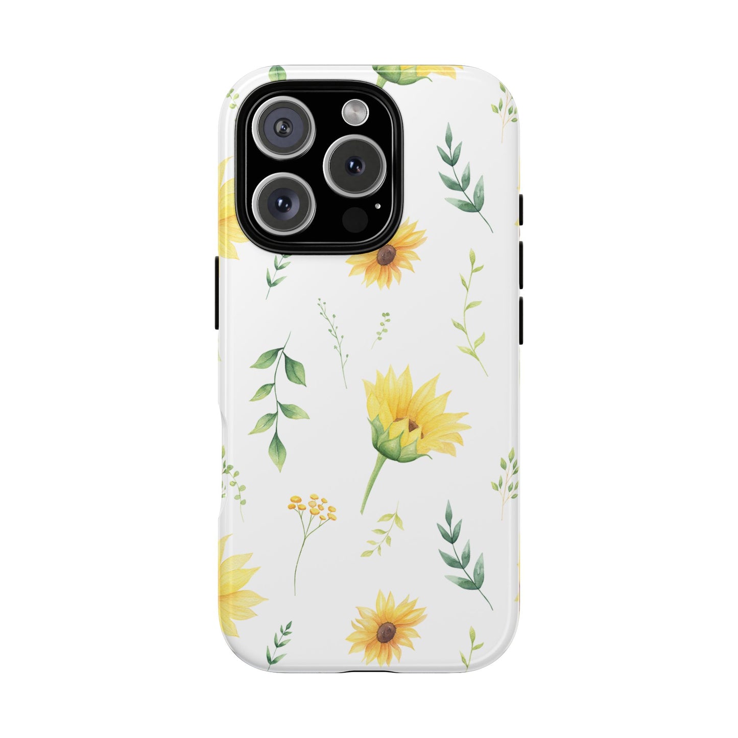 Sunflower Floral Tough Phone Case - Watercolor Botanical Print, Bright Nature Aesthetic, Compatible with iPhone, Galaxy, and Google Phones