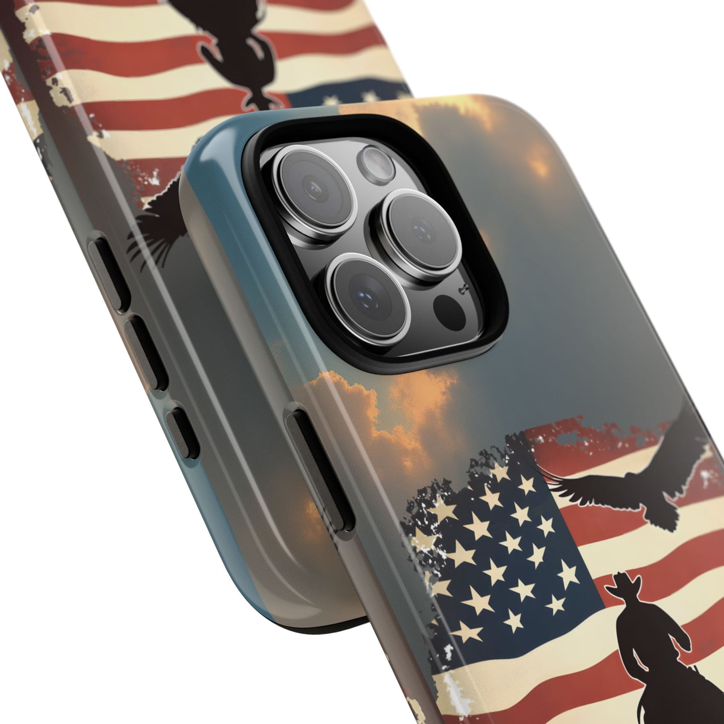 Proud  USA Cowboy Tough Case, Patriotic USA Flag Western Cover, compatible with iPhone 17, 16, 15, 14, 13, Galaxy, Google