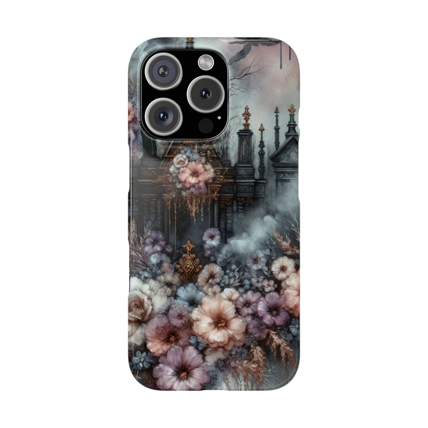 Gothic Floral Slim Phone Case, Dark Fantasy Phone Cover, Unique Flower Design, Phone Accessory for Halloween, Gift for Her