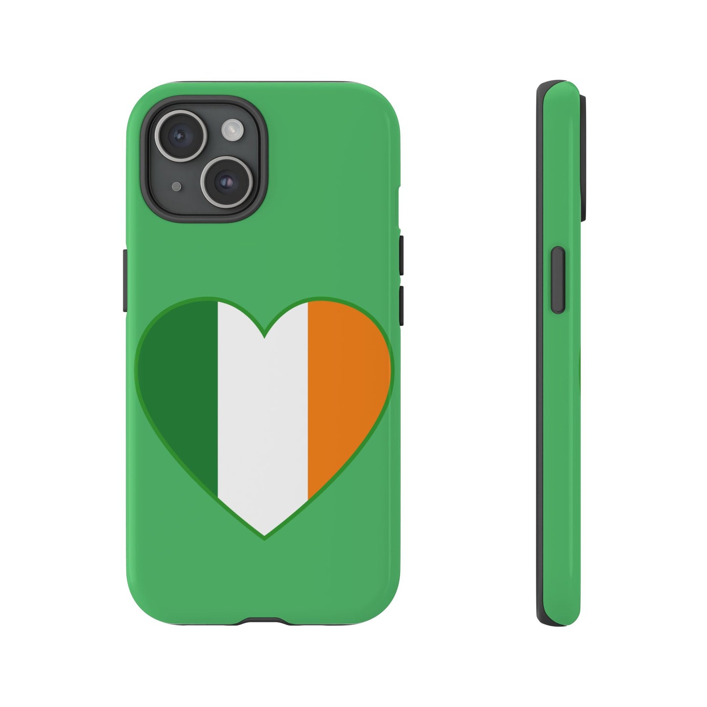 Tough Case Ireland Heart Flag Design Phone Cover Compatible with iPhone 17, 16, 15, 14, 13, Galaxy, Google, Green White Orange Irish Art